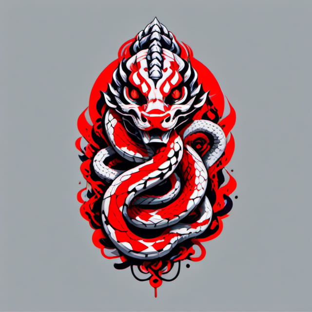 snake, white background, high quality, oni style, t-shirt design flat design style