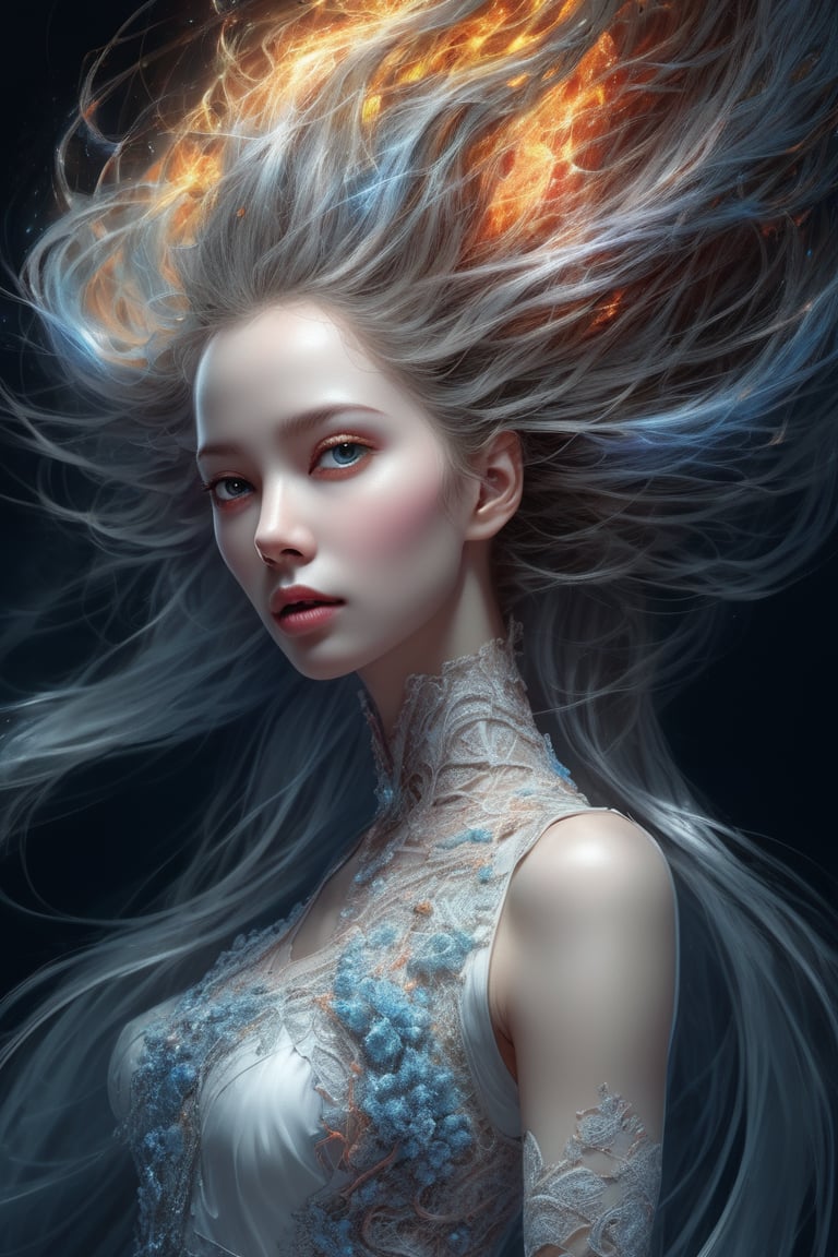 (masterpiece, top quality, best quality, official art, beautiful and aesthetic:1.2), (1man), extreme detailed,(abstract, fractal art:1.3),colorful hair,highest detailed, detailed_eyes, fire, water, ice, lightning, light_particles, ghost,