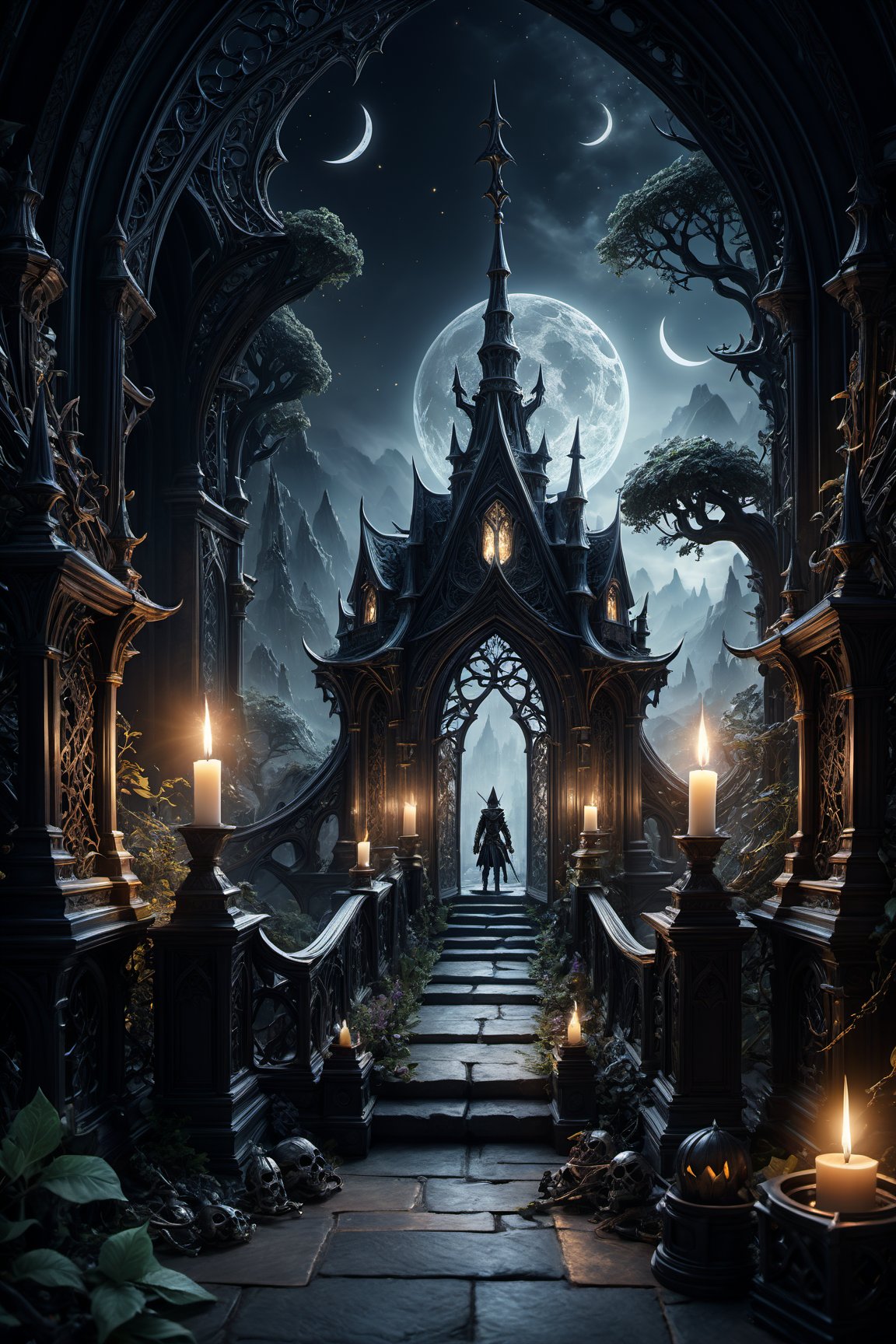 (dark magic), (grim), diadem, (intricate details), (hyperdetailed), 8k hdr, high detailed, lot of details, high quality, soft cinematic light, dramatic atmosphere, atmospheric perspective, elves