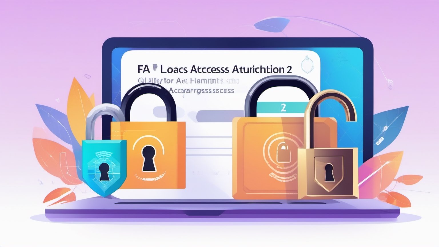 text "2FA" , Illustrate the concept of two-factor authentication (2FA) through an image that shows two locks working together to access a digital device. Use contrasting yet harmonious colors to highlight the dual security layers. 32K,  by AiLove, fit in canvas, bright, clear, sharp, ultra hd, Sparkling, denoise,