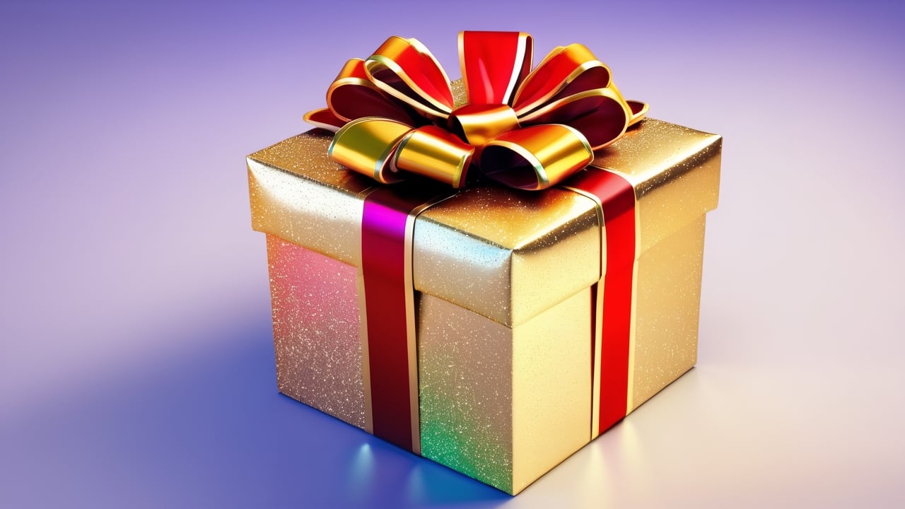 Create an elegant image of a beautifully wrapped gift box adorned with a vibrant ribbon and bow. Use soft lighting to enhance the sense of anticipation. text "Boxing Day" on top, colorful background,  octen Render, glossy, highly detailed, high contrast, vibrant masterpiece, artstation, glossy, 24K,  by AiLove, fit in canvas, bright, clear, sharp, ultra hd, Sparkling, denoise,  ,isni,FilmGirl