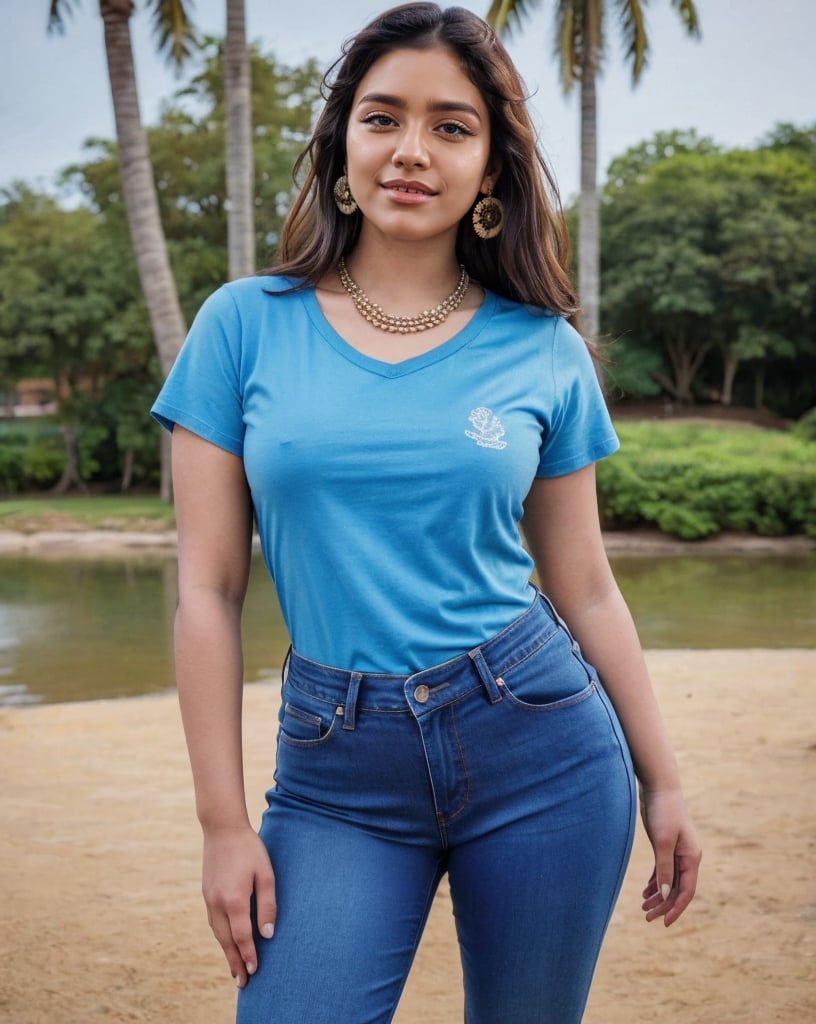 20 yr old Indian girl, curvy, Kerala girl, well shaped, fair looking, most beautiful, beauty, (()),(highly detailed face), (wearing a simple necklace, nose ring, earrings), ((wearing top t shirt and jeans)),outdoors , standing on floor, in discipline , perfect pose , ((seductive smile:1.0)), ((bindi on forehead)), (bindiya), 
(perfect female body), (thicc biceps), 
hourglass body shape, (clad) ,(full dressed), (fully clothed), (covered) , (little chubby body:0.7), ((seductive hips:0.6)),(fit navel), ((looking at viewer)), (face close up view),((portrait view)) ((highly detailed skin, little skin hairs)),,((brownish skin colour)), , (thicc curvy body:0.7),(curvy hips:0.8),(thicc thighs:1.2),(slim body),, (((thighs gap:0.4))),(highly detailed),(big perky chest:1.3), (fully_clothed:1.5), (body fat:0.2),
((highly detailed skin, little skin hairs)),((highly detailed skin pores)),((8k,UHD skin detail)),
{{{highly realistic detailed face}}} ,
shot by the camera,smiling, picture,photo by Wayne Pinkston, bright light, bright picture,realistic,raw,analog,portrait,photorealistic,analog,realism,real picture,clear picture,detailed face, clear face,cuteness, brightness,Detailedface detailed, (((face close up view))), ((portrait view)) ,RAW photo, 4k, masterpiece, high res, (extremely intricate),(photorealistic:1.4), high quality, best quality, uhd, realism, Ultra realistic, 16k, photo-realistic, realistic, dslr,photorealistic, 24mm, f1.8,natural hair,finely detailed skin,perfect hands, ,extremely detailed, beautiful detailed eyes, photo, real,realistic, perfect pose, portrait quality face, depth of field, 4k masterpiece, Highres, High Quality, Hi-Definition, Best Quality, perfect,front view,8k, intricate, masterpiece, Highres, High Quality, Hi-Definition, Best Quality,