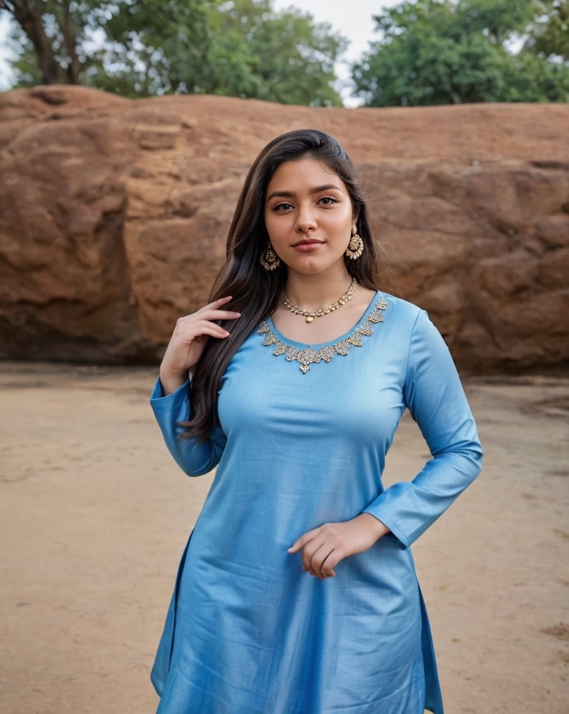 20 yr old Indian girl, curvy, Kerala girl, well shaped, fair looking, most beautiful, beauty, (()),(highly detailed face), (wearing a simple necklace, nose ring, earrings), ((wearing Indian top kurta long upto thighs)),outdoors , standing on floor, in discipline , perfect pose , ((seductive smile:1.0)), ((bindi on forehead)), (bindiya), 
(perfect female body), (thicc biceps:0.8), 
hourglass body shape, (clad) ,(full dressed), (fully clothed), (covered) , (chubby body:0.3), ((seductive hips:0.6)),(fit navel), ((looking at viewer)), (face close up view),((portrait view)) ((highly detailed skin, little skin hairs)),,((brownish skin colour)), , (thicc curvy body:0.5),(curvy hips:0.8),(thicc thighs:1.2),(slim body),, (((thighs gap:0.3))),(highly detailed),( big perky chest:1.3),(round big perky breast:1.2),(fully_clothed:1.5), (body fat:0.0),(body height:1.5),(slim body:0.4),
((highly detailed skin, little skin hairs)),((highly detailed skin pores)),((8k,UHD skin detail)),
{{{highly realistic detailed face}}} ,
shot by the camera,smiling, picture,photo by Wayne Pinkston, bright light, bright picture,realistic,raw,analog,portrait,photorealistic,analog,realism,real picture,clear picture,detailed face, clear face,cuteness, brightness,Detailedface detailed, (((face close up view))), ((portrait view)) ,RAW photo, 4k, masterpiece, high res, (extremely intricate),(photorealistic:1.4), high quality, best quality, uhd, realism, Ultra realistic, 16k, photo-realistic, realistic, dslr,photorealistic, 24mm, f1.8,natural hair,finely detailed skin,perfect hands, ,extremely detailed, beautiful detailed eyes, photo, real,realistic, perfect pose, portrait quality face, depth of field, 4k masterpiece, Highres, High Quality, Hi-Definition, Best Quality, perfect,front view,8k, intricate, masterpiece, Highres, High Quality, Hi-Definition, Best Quality,