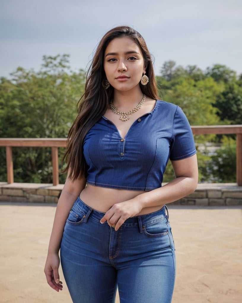 21 yr old Indian girl, curvy, Kerala girl, well shaped, fair looking, most beautiful, beauty, (()),(highly detailed face), (wearing a simple necklace, nose ring, earrings), ((wearing top blouse and jeans)),outdoors , standing on floor, in discipline , perfect pose , ((seductive smile:0.7)), ((bindi on forehead)), (bindiya), 
(perfect female body), (thicc biceps), 
hourglass body shape, (clad) ,(full dressed), (fully clothed), (covered) , little chubby body, (((seductive hips))), ((looking at viewer)), (face close up view),((portrait view)) ((highly detailed skin, little skin hairs)),,((brownish skin colour)), , (thicc curvy body ),(thicc thighs),(slim body),, (thighs gap),(highly detailed),(big perky chest:1.3), (fully_clothed), (),
((highly detailed skin, little skin hairs)),((highly detailed skin pores)),((8k,UHD skin detail)),
{{{highly realistic detailed face}}} 
shot by the camera,smiling, picture,photo by Wayne Pinkston, bright light, bright picture,realistic,raw,analog,portrait,photorealistic,analog,realism,real picture,clear picture,detailed face, clear face,cuteness, brightness,Detailedface detailed, (((face close up view))), ((portrait view)) ,RAW photo, 4k, masterpiece, high res, (extremely intricate),(photorealistic:1.4), high quality, best quality, uhd, realism, Ultra realistic, 16k, photo-realistic, realistic, dslr,photorealistic, 24mm, f1.8,natural hair,finely detailed skin,perfect hands, ,extremely detailed, beautiful detailed eyes, photo, real,realistic, perfect pose, portrait quality face, depth of field, 4k masterpiece, Highres, High Quality, Hi-Definition, Best Quality, perfect,front view,8k, intricate, masterpiece, Highres, High Quality, Hi-Definition, Best Quality,