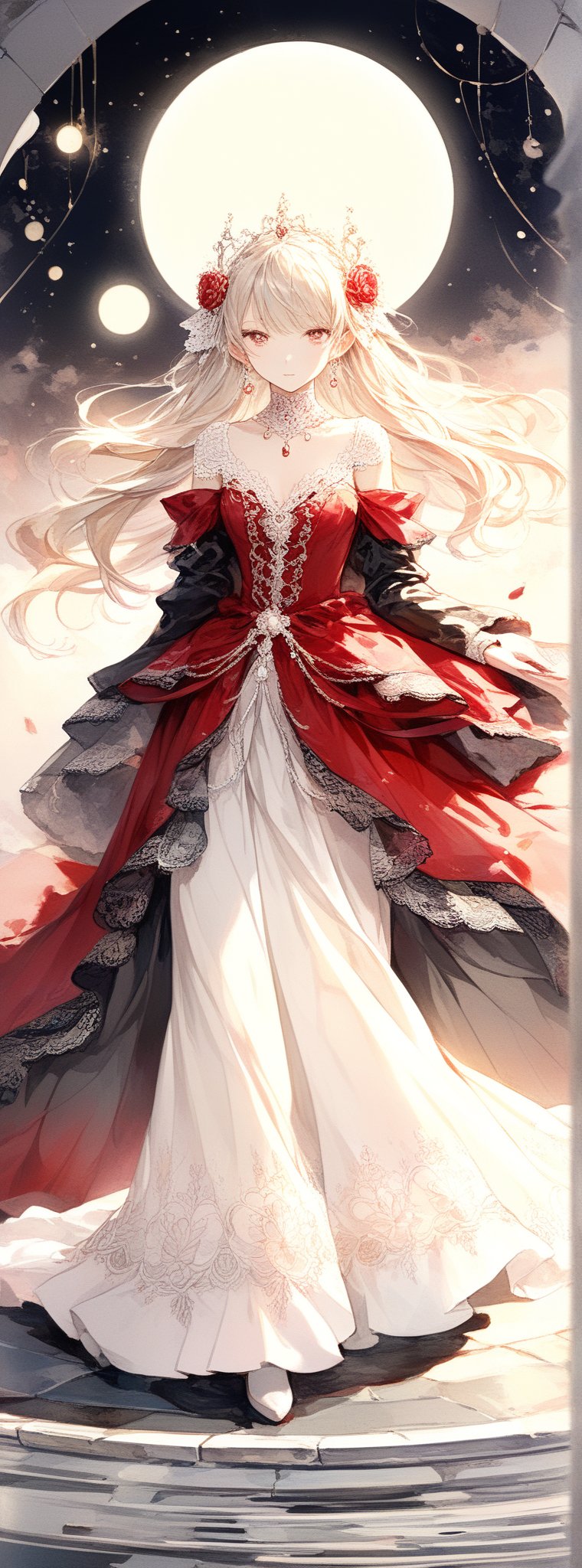 Title: "Crimson Elegance"

In a setting drenched in romance and elegance, a solitary figure, a girl, graces the scene with an aura of enchantment. She is adorned in a breathtaking ensemble, embodying the essence of sophistication and allure in a Romantic Lace Dress that captivates the eye and stirs the heart.

Her choice of attire is a testament to timeless beauty and grace—a resplendent lace dress in a hue of crimson or burgundy that evokes passion and mystery. The delicate lace fabric drapes softly around her form, whispering of whispered secrets and whispered promises. The rich color of the dress adds a layer of depth and allure, creating an air of intrigue and sophistication that is perfect for a romantic Valentine's Day dinner or an evening of enchantment.

To complement the ethereal beauty of the lace dress, she adorns herself with pearls, the epitome of classic elegance and refinement. A string of pearls necklace graces her neck, its lustrous orbs reflecting the light with a mesmerizing glow. Pearl stud earrings adorn her ears, adding a touch of subtle glamour to her ensemble. A pearl-adorned clutch dangles from her wrist, a symbol of understated luxury and sophistication.

The pearls harmonize with the lace dress, enhancing its romantic appeal and elevating the overall look to one of timeless elegance. Each accessory is a stroke of finesse, adding a touch of purity and grace to the girl's ensemble, creating a symphony of beauty that is both captivating and alluring.

Authored by kyo8sai, this magnificent creation stands as a testament to the artist's creative prowess and was brought to life on 2024-09-07.The painting is signed 'kyo8sai' on the edge.

"Crimson Elegance" captures a moment frozen in time, where beauty and romance intertwine in a dance of passion and refinement. The girl, draped in lace and pearls, embodies a sense of poise and allure, inviting admiration and stirring emotions in those who behold her presence.
