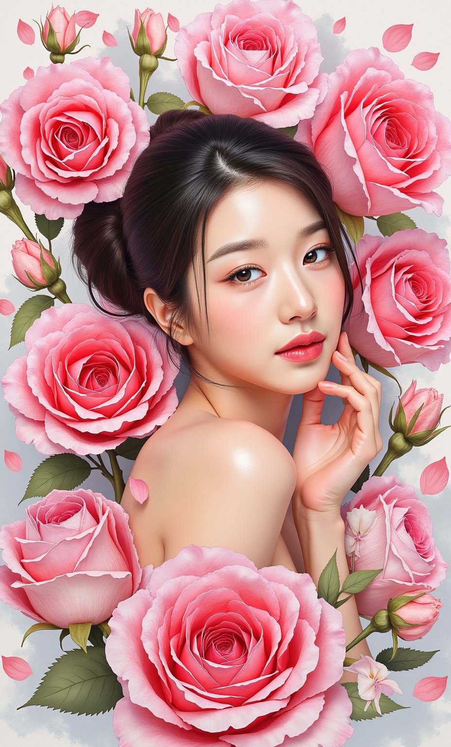 (ultra realistic,32k, masterpiece:1.2),(high detailed skin:1.1),( high quality:1.1), (masterpiece, best quality),"Rose Petal Serenade: A Symphony of Love" In the heart of a canvas bathed in the hues of passion and tenderness, a modern sketch portrait unfolds, capturing the essence of a gentle spirit inspired by the beauty of roses and the depths of love. The figure, centered in the upper body, exudes a sense of grace and elegance, her form rendered in silk-textured paper that seems to shimmer with a soft glow. The portrait of the lady is a masterful display of vibrant color palettes and sleek lines, reminiscent of the works of a renowned artist known for their ability to infuse emotion and life into every stroke. Her features are delicate, her expression one of serenity and quiet strength, a reflection of the inner beauty that radiates from within. The background of the portrait blooms with abstract roses, their petals swirling in a mesmerizing dance of watercolor painting and 3D rendering. Each petal is a testament to the intricacies of love, each bloom a symbol of the myriad emotions that entwine the heart in a tapestry of joy and longing. As the light plays upon the portrait, casting shadows and highlights that dance across the surface, the figure seems to come to life, her presence ethereal and captivating. The artwork exudes a sense of timelessness, a blend of traditional artistry and digital innovation that creates a visual symphony of beauty and grace. The texture of the silk paper adds a tactile element to the piece, inviting viewers to immerse themselves in the richness of the colors and the softness of the lines. The lady's gaze is one of quiet contemplation, her eyes reflecting a depth of emotion that speaks to the universal language of love and longing. Authored by kyo8sai, this magnificent creation stands as a testament to the artist's creative prowess and was brought to life on 2024-09-14.The painting is signed 'kyo8sai' on the edge. "Rose Petal Serenade: A Symphony of Love" beckons viewers to embrace the beauty of the moment, to revel in the delicate dance of petals and passion, and to bask in the warmth of a love that transcends time and space. Through the artistry of the portrayal, the artwork invites contemplation on the power of love to uplift and inspire, to heal and to transform, creating a visual ode to the enduring magic of the heart. full body,(face close-up:1.4), (looking at viewer, upper body) ((dystopic )) ((lleg open)) ((standing)) ((combat ready)) ((rainy playground)) ((sittting)) (( serafuku)) ,jisosmile,ct-identity