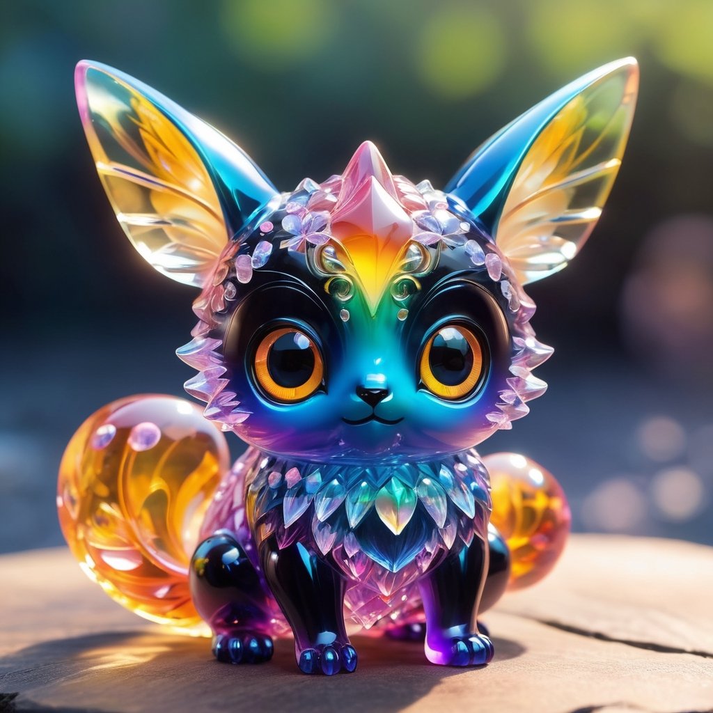 Extreme Detailed,kawaii animal,
colorful translucent crystal Body momonga,crystal cute momonga, Shiny black large eyes,
Emphasize the intricate,