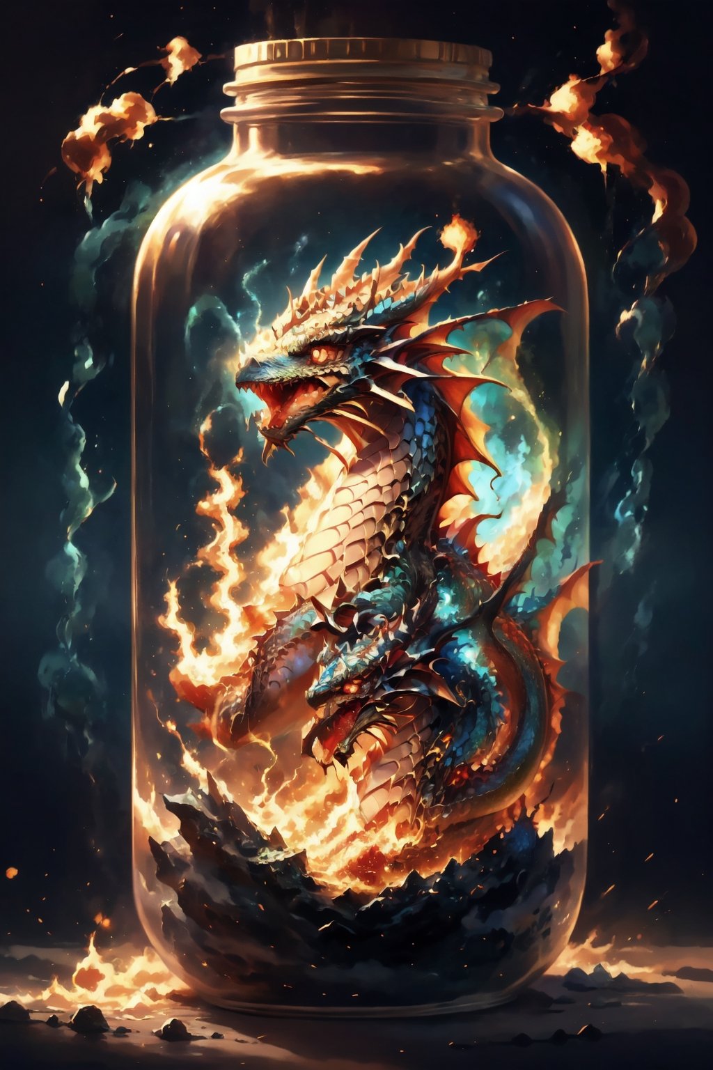 Generate hyper realistic DRAGON,in the glass bottle,
Flower,liquid fire,dragon,Bottle