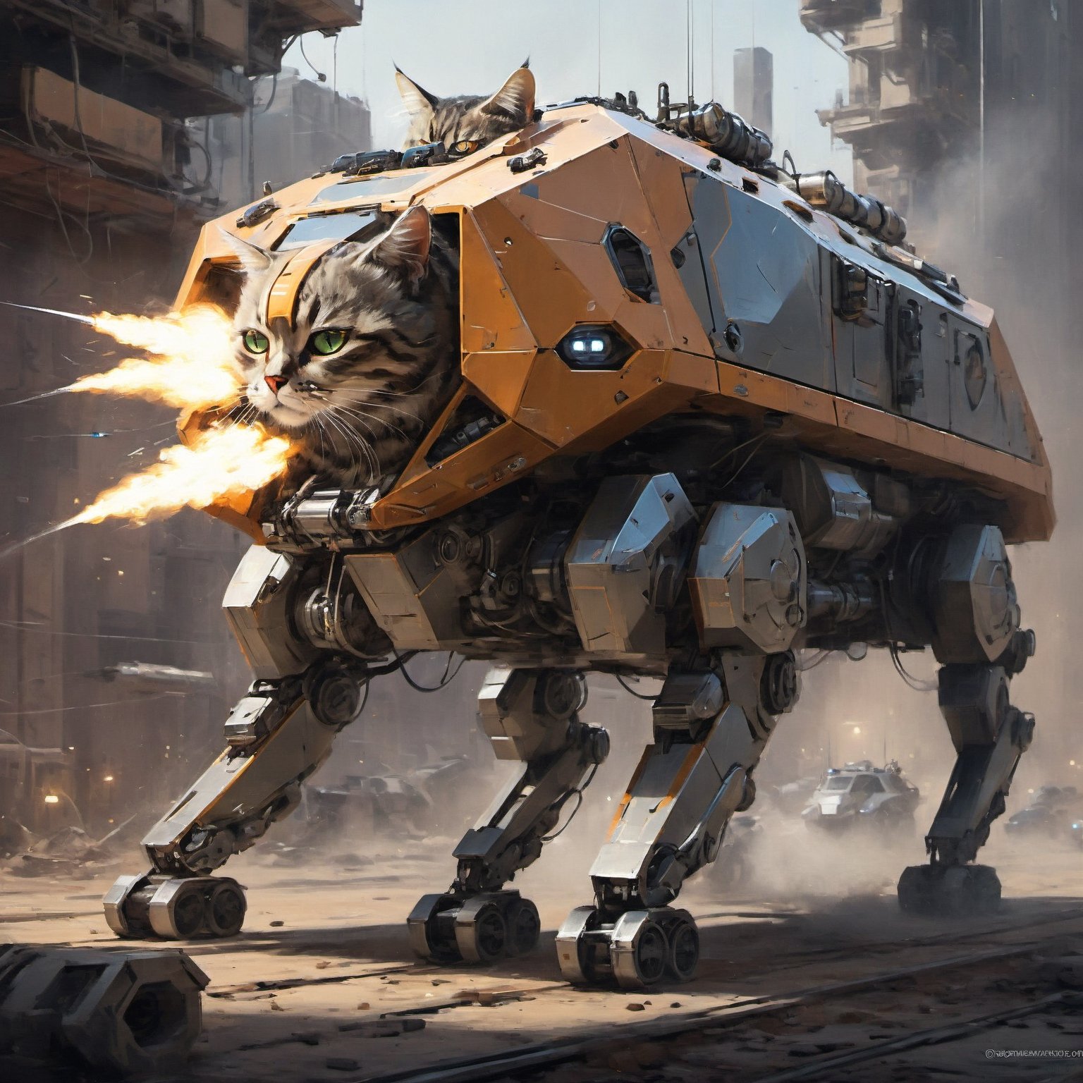  futuristic Design vehicles cat,gigantic  transportation cat, exploring innovative designs,artillery, sparks, racks, system unit,sharp focus, emitting diodes, smoke,   artstation hyperrealism painting, ,aw0k cat