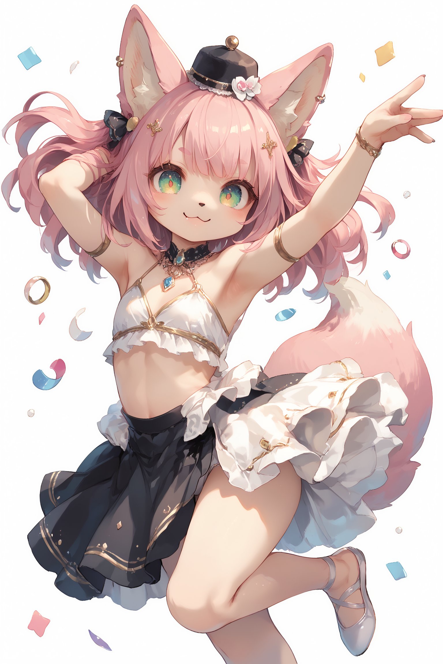 score_9, score_8_up, score_7_up, score_6_up,1boy,
cute pop kawaii art,
Pink hair, small gothic style hat, fox ears, fox muzzle, golden pupils with vertical slits, white tutu with luxurious golden embroidery, ballet dancer, cute gestures and smile,dal-6 style,furry,source_anime,rhythmic gymnastics