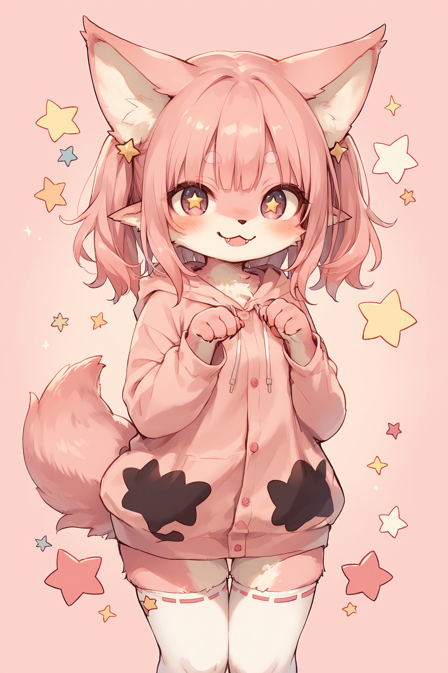 score_9, score_8_up, score_7_up, score_6_up,
1Girl,Cute kemono girl, character design, large bat wings, fluffy fur-covered body,, big expressive eyes, button nose, fanged smile, heart-shaped face, pointed ears, paw-like hands and feet, furry tail with heart-shaped tip, pastel color palette, mix of black and pink fur, tiny devil accessories, star-shaped pupils, blush cheeks, chibi proportions, oversized hoodie with wing holes, , thigh-high socks, kawaii demon symbols, , sparkly effects, digital art style,cute fancy candy shop background, moe aesthetics,source_furry,source_anime,((furry,anthro)),sagawa