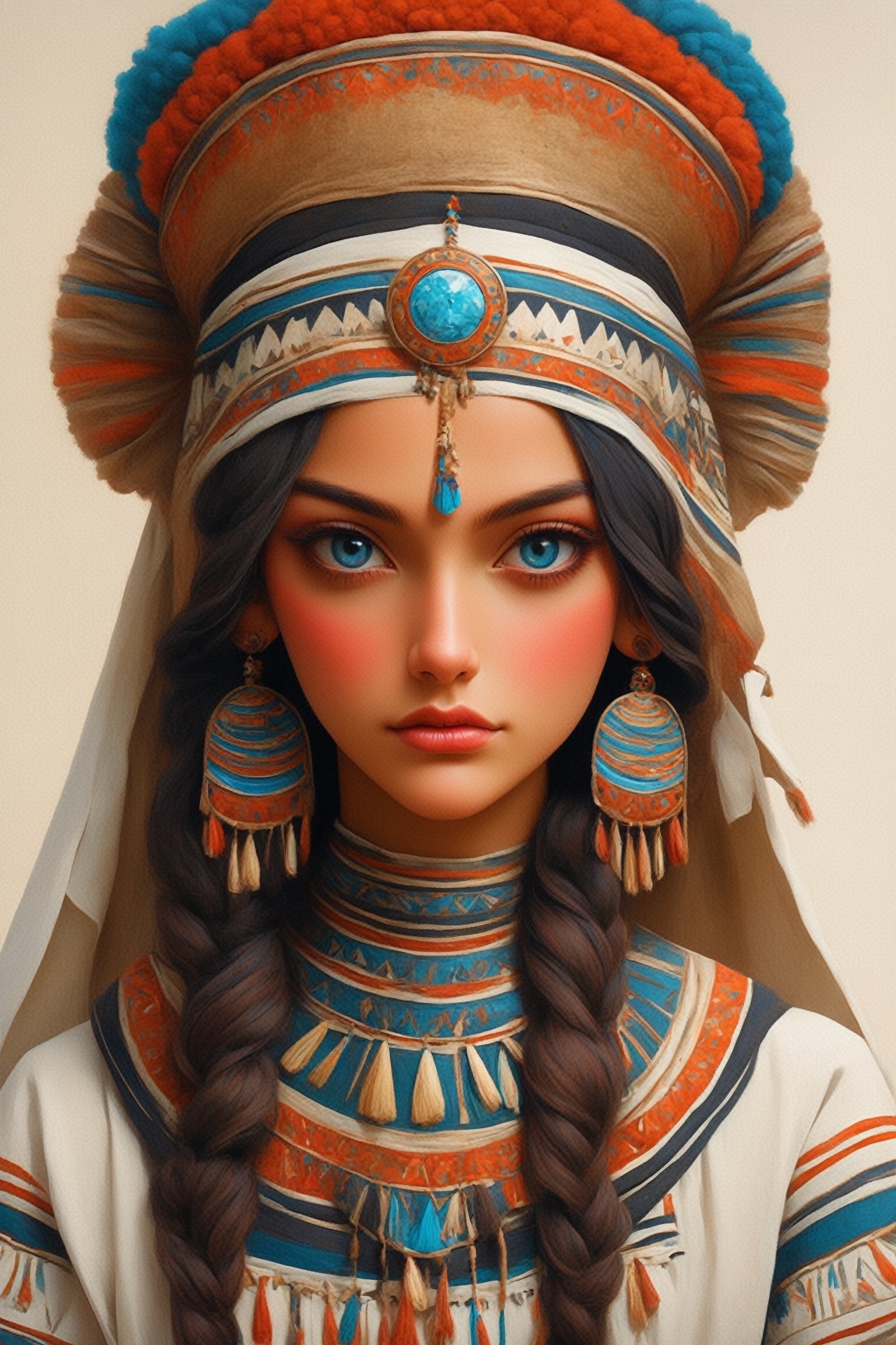 beautiful slavic woman, wearing the Bulgarian folk costume 'Nociya, ' creatively arranged with an Egyptian twist, Envision the fusion of Bulgarian and Egyptian elements, incorporating traditional patterns and embellishments from both cultures. Picture the woman in the intricately designed 'Nociya' attire, adorned with Egyptian-inspired accessories, creating a harmonious blend of cultural aesthetics, 」Ensure a visually stunning Bulgarian folk costume with Egyptian, crafted details, ,mad-marbled-paper,lis4,cutegirlmix