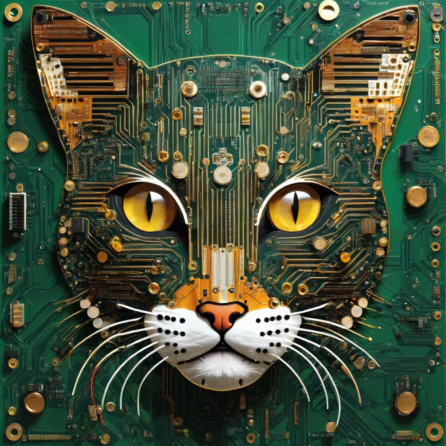 Cat face made with circuit board and wiring board,DonMC1rcu17Pl4nXL