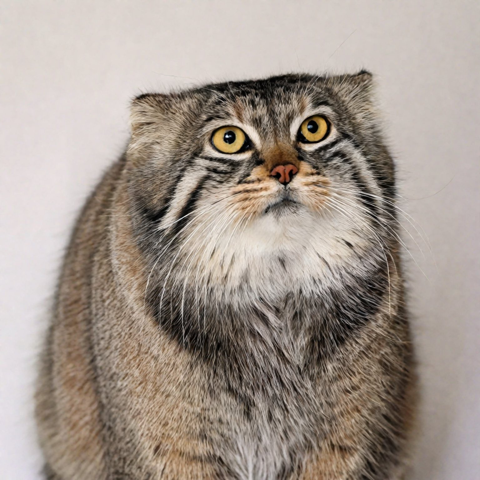 Chubby pallas's cat,funny face Grimacing,Cats on the prowl for prey,
showing tiredness or contentment,4K HD hi-res photo,realistic Hasselblad photography,natural light,white background,aw0k cat