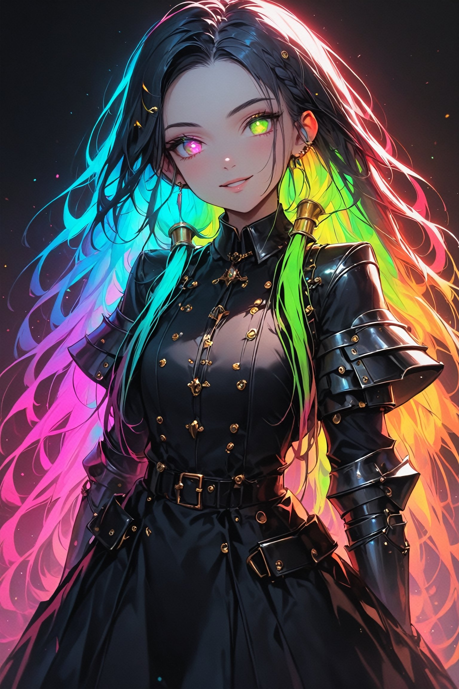 Ultra realistic,princess knight,((very long colorful dreadlocks)), seven-colored hair, wearing gorgeous and stylish western style dress suit, gold cuffs, rings,royal knight,dal,Rainbow haired girl ,zavy-hrglw,
((Hair that glows in 7 colors)), neon Light hair