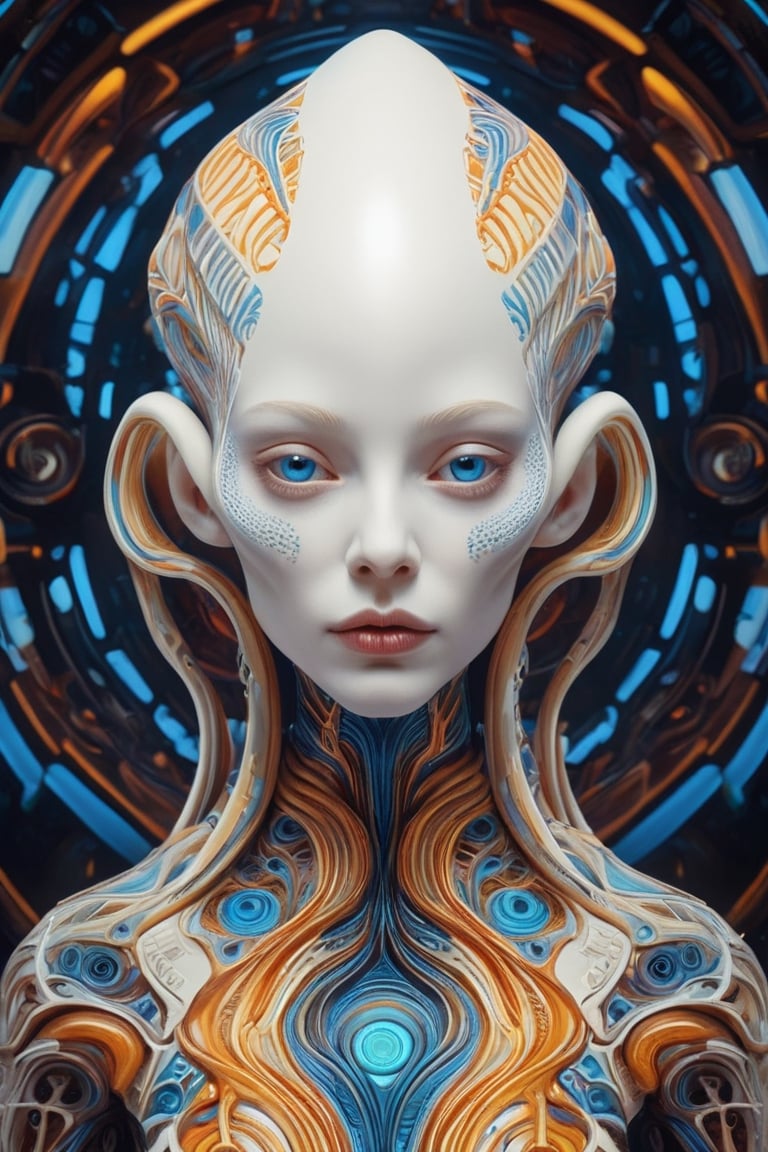 alien art and illustration,albino alien girl, in the style of balanced symmetry, detailed facial features, meticulous portraiture, complex patterns, colorful, surreal, sharp focus, set background, incredible fine detail, very coherent, cinematic, stunning composition, unique, epic, great artistic, perfect light, attractive, elegant, delicate, highly elaborate, vibrant color, ambient atmosphere, inspired, rich deep,Young Girl,DonMP4ste11F41ryT4l3XL,futuristic alien