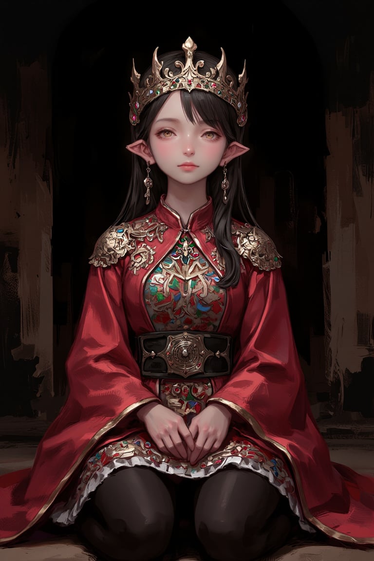 
 anime-style illustration, Little girl, dressed as a Central Asian priestess,colorful Clothes, combining elements of an oracle and a Taoist sorceress. She wears a traditional Central Asian priestly robe adorned with intricate symbols and embroidery, while a Taoist-style hat rests on her head. Her expression is serene yet mystical, as she appears deep in thought or perhaps casting a fortune. The scene is set within a dimly lit cave, where the shadows dance across the walls, hinting at a deeper, ancient magic hidden within the cavern,Sitting on the ground, praying scene,dal style,Made in abyss manga,Adrr-tsfft