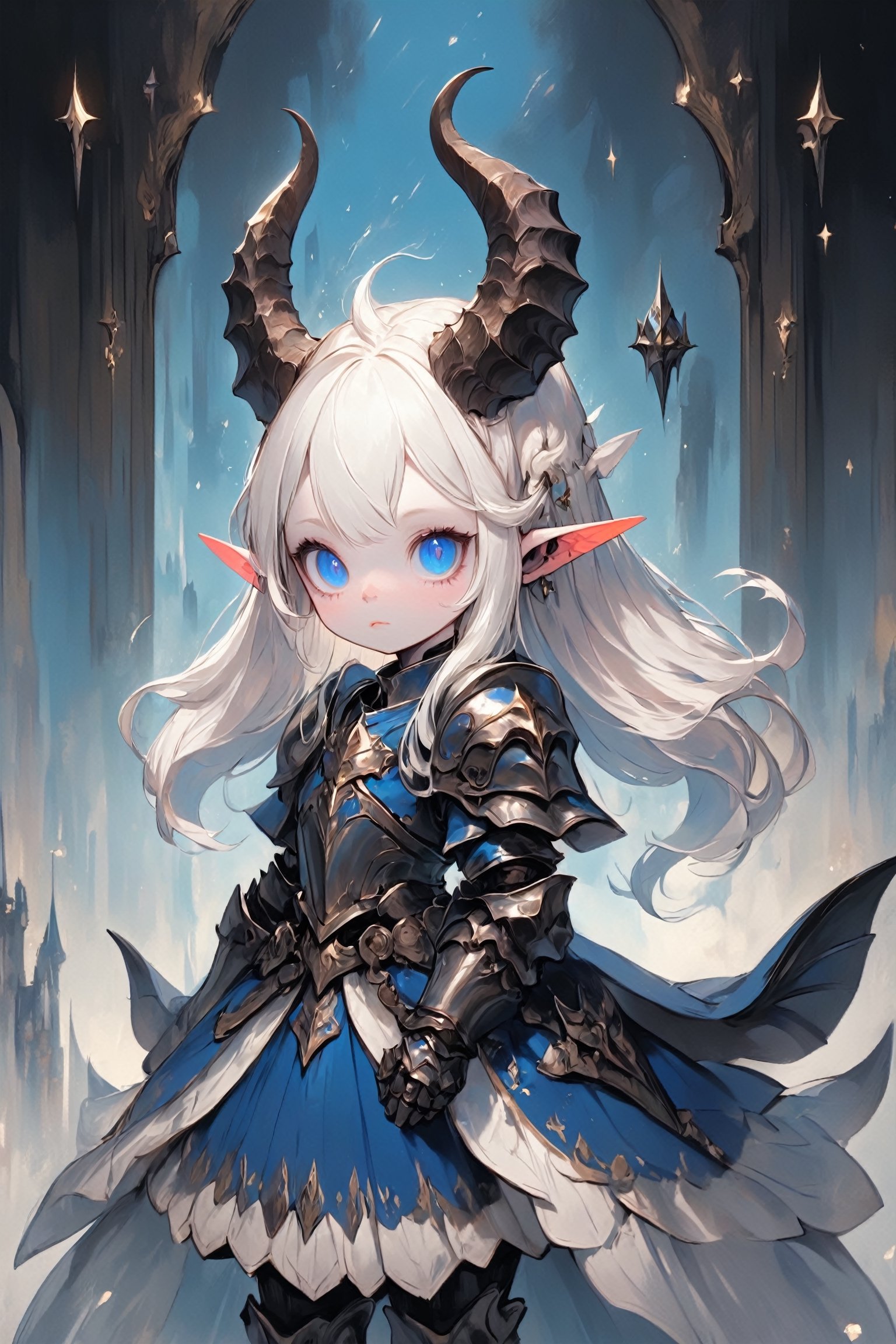 cute albino demon Princess,👑💍💖, luxury Armor, (long intricate horns:1.2) ,Beautiful deep blue eyes, soft expression, Depth and Dimension in the Pupils,,star-shaped pupils,sparkling eyes, 
alabaster skin,Christmas Fantasy World,DonMSn0wM4g1cXL,shiny,ct-niji2,princess,cute knight