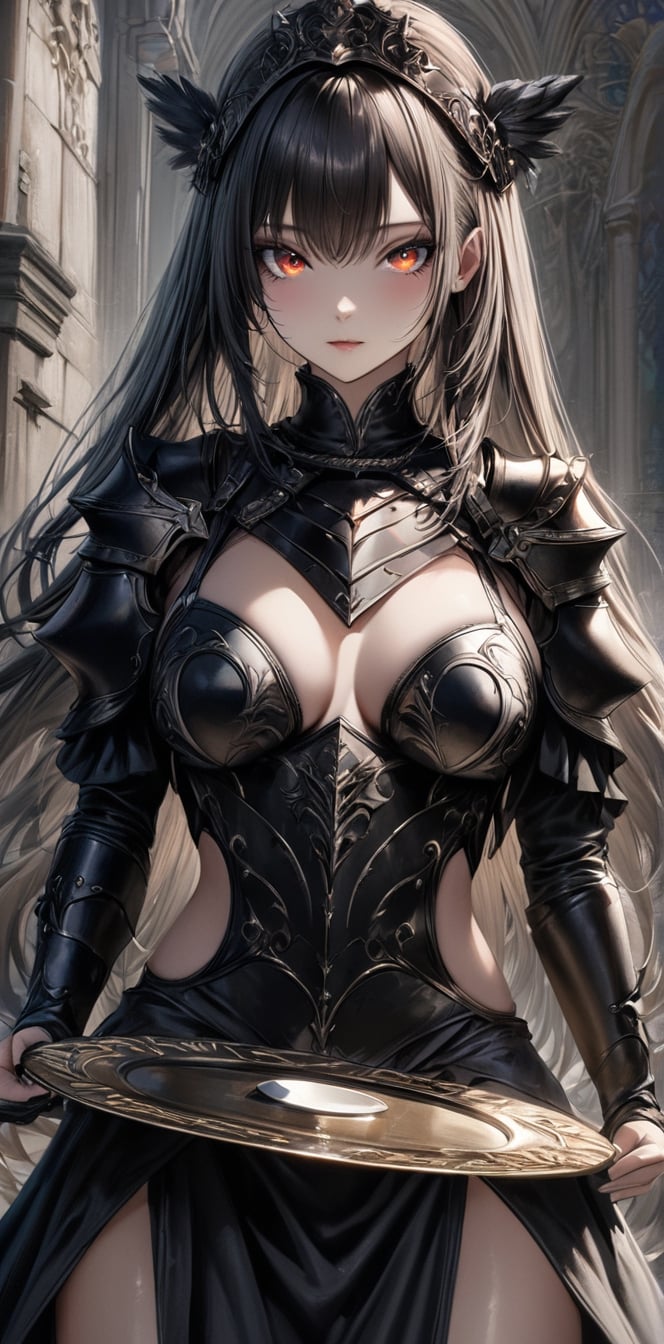 ultra Realistic,Extreme detailed,
1 girl, (masterful),albino drow angel girl, slit pupil eyes, 
Wearing Medieval black Knight Armor,Gold carved full plate Armor,
 best quality, highest quality, extremely detailed CG unity 8k wallpaper, ,cutegirlmix