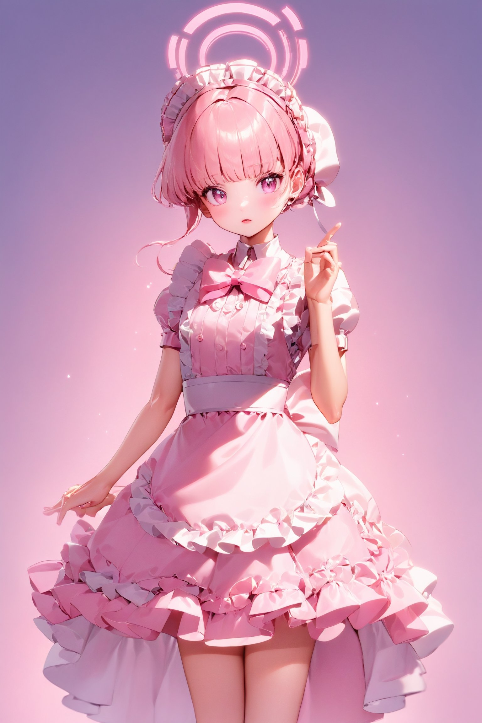  urtra realistic, Heroic fantasy Young lady, hyper realistic pastel color masterpiece, beautiful anime woman, 
charming girl wearing a pink Lolita maid outfit. Envision the maid dress with intricate lace details, delicate frills, and a perfect blend of shades of pink. The outfit may include a stylish apron and matching accessories. Ensure a playful and endearing expression on the girl's face, radiating sweetness and innocence. Optimize for a visually captivating composition that encapsulates the essence of the Lolita fashion aesthetic ",TOKI