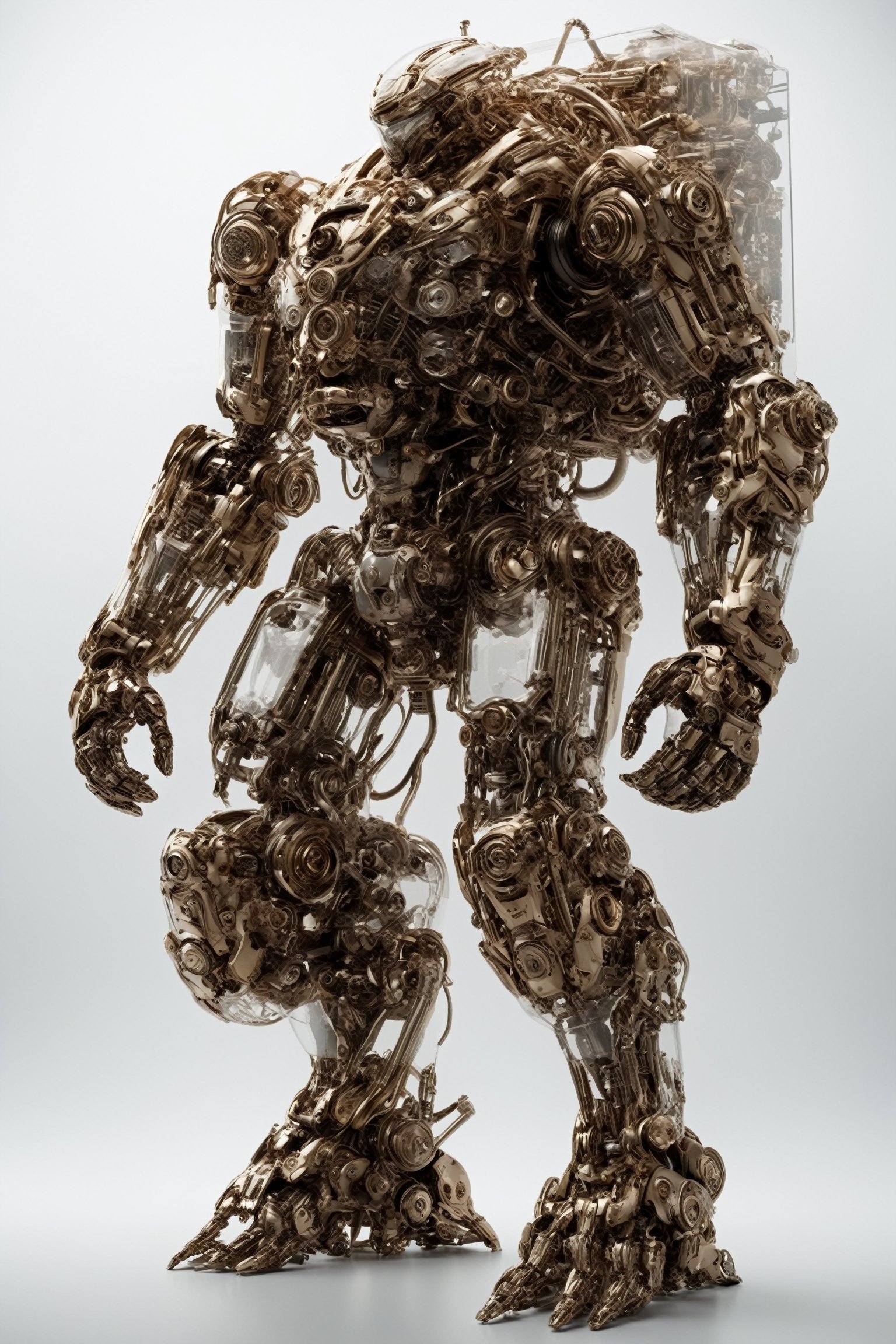real robot figure,Giant humanoid Machine, adorned with transparent body parts, revealing the intricate machinery inside, giant robotic weapon, smooth and angular design despite transparent parts, pulsating energy and intricate circuitry visible through transparent body parts.,robot, mechanical arms,Glass Elements,Clear Glass Skin,action figure,anime figure,DonMSt34mPXL