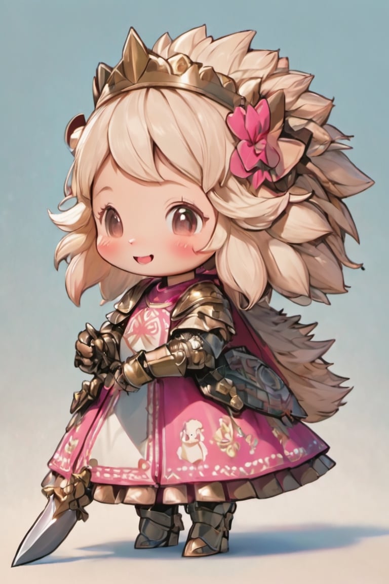 3D Figure,hedgehog,cute little brave hedgehog,blush stickers,((Smile with peace of mind)), open mouth,:d,
close eyes,pink loli armored dress, weapon holding,Beautiful embroidered dress,kawaii knight,close up,3d figure,chibi,hmnzct