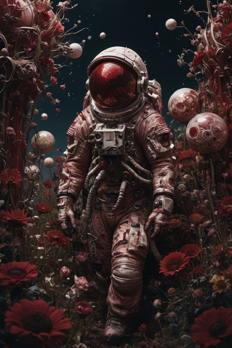 beautiful bizarre,The Art of Kris Kuksi,Intricate Design,Aphrodite,Dead astronauts,(blood bubble),blood,
,action figure,LimbusCompany_Dante,astronaut_flowers,flower Field,dreamgirl,BloodPunkAI