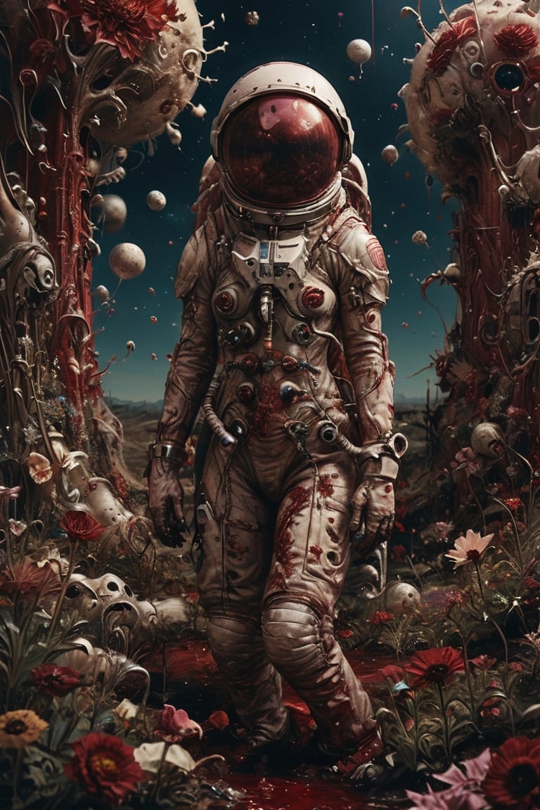 beautiful bizarre,The Art of Kris Kuksi,Intricate Design,Aphrodite,Dead astronauts,(blood bubble:1.2),blood,
,action figure,LimbusCompany_Dante,astronaut_flowers,flower Field,dreamgirl,BloodPunkAI,biopunk style