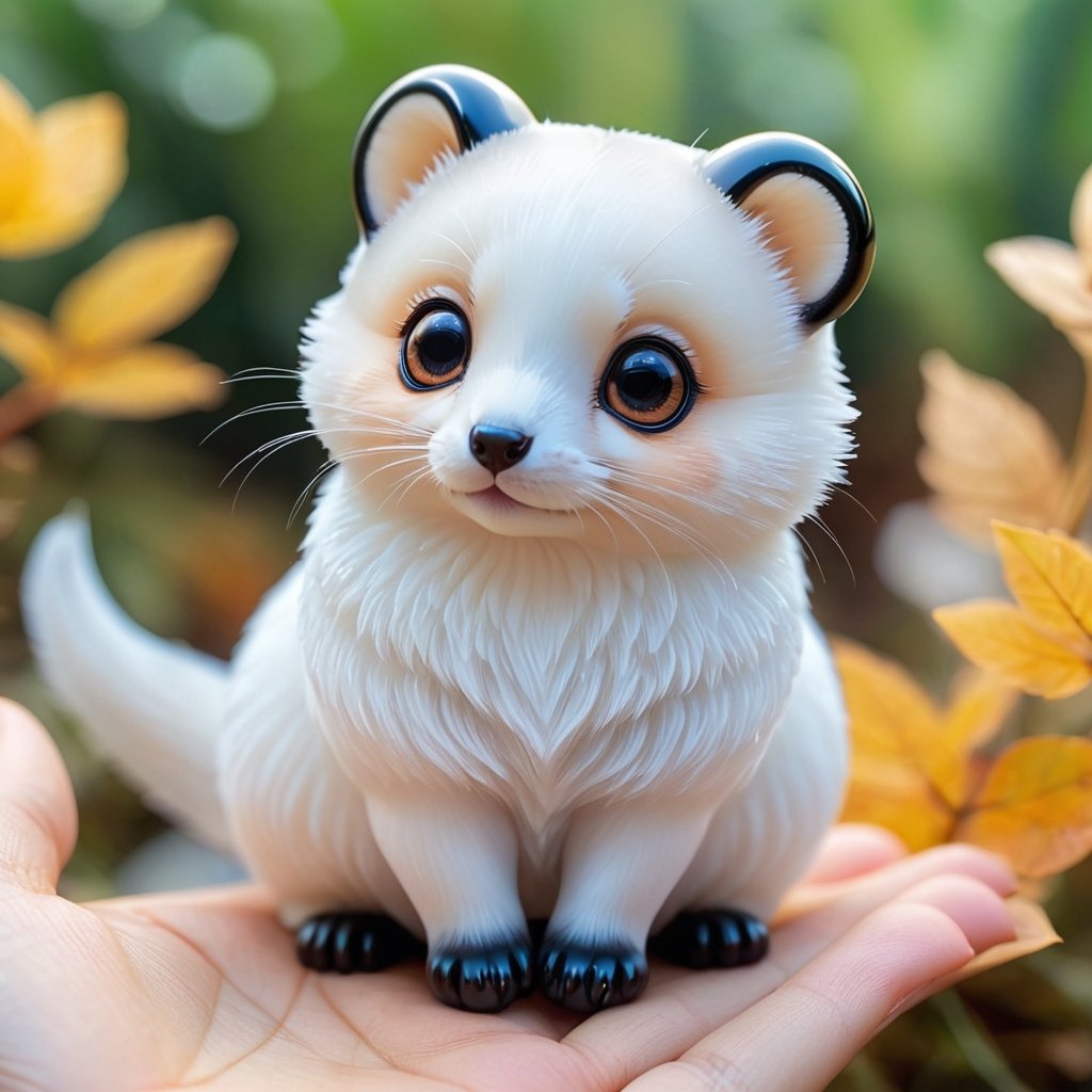 Extreme Detailed,kawaii animal,chibi,
colorful translucent crystal Body White ermine,crystal ermine,cute Shiny black large eyes,
Emphasize the intricate,