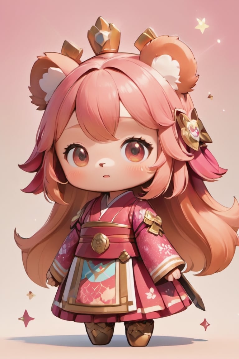 3D Figure,cute little brave bear girl,( bear),bear ear,sparkling eyes,blush stickers,pink loli japanese miko clothes, long sleeves, ,kawaii knight,close up,3d figure,chibi,hmnzct,YeMkAF