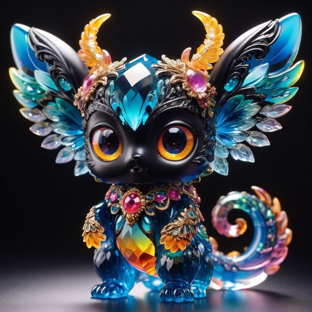 Extreme Detailed,
colorful translucent crystal Body momonga,crystal cute momon
ga, Shiny black large eyes,
Emphasize the intricate,