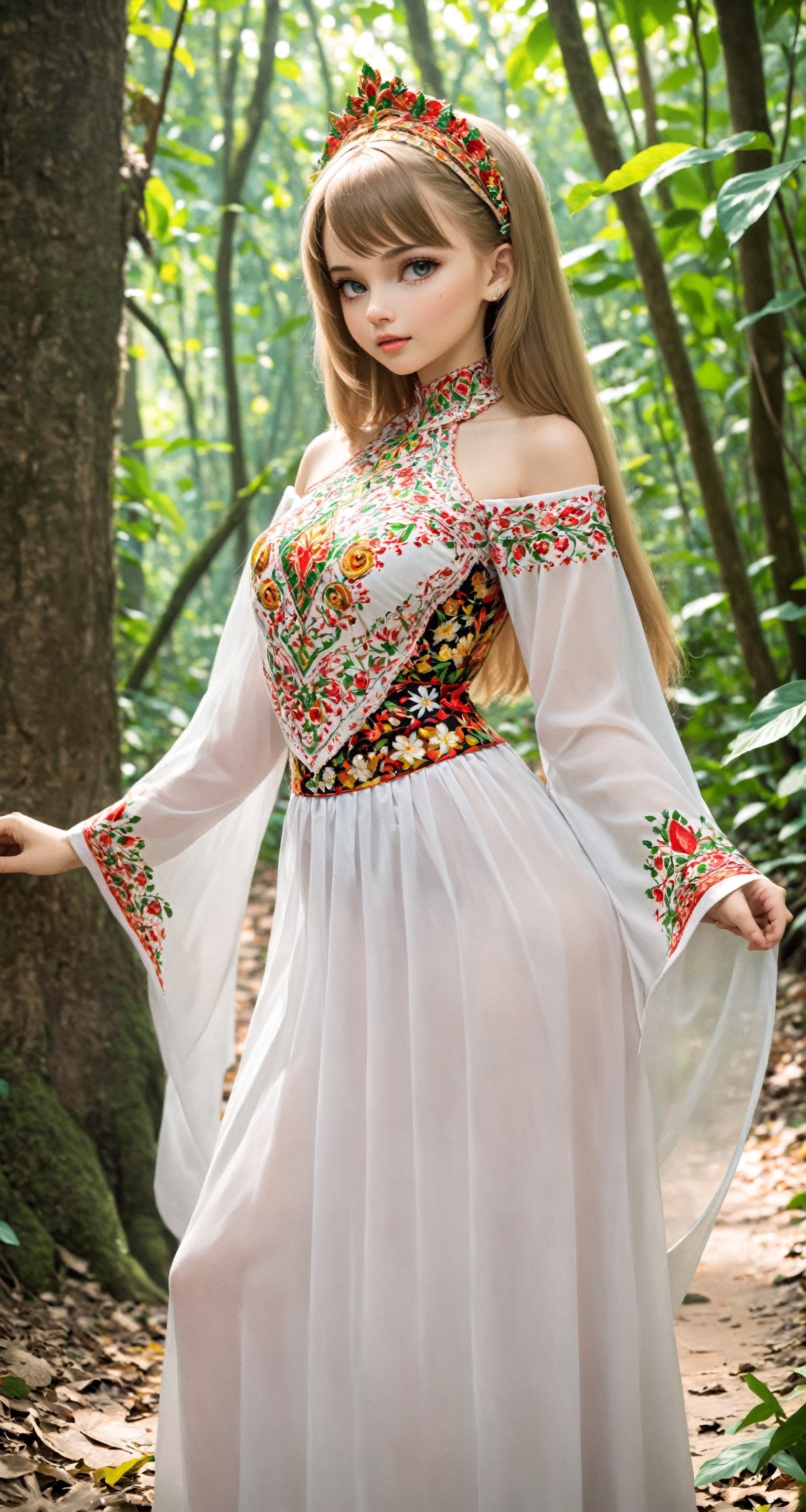  Slavic Young girl, wearing a seductive Vietnamese ethnic costume yem, blending the traditional attire of Vietnam with the allure of a Slavic beauty. The yem, with its form-fitting design and intricate detailing,,ao_yem