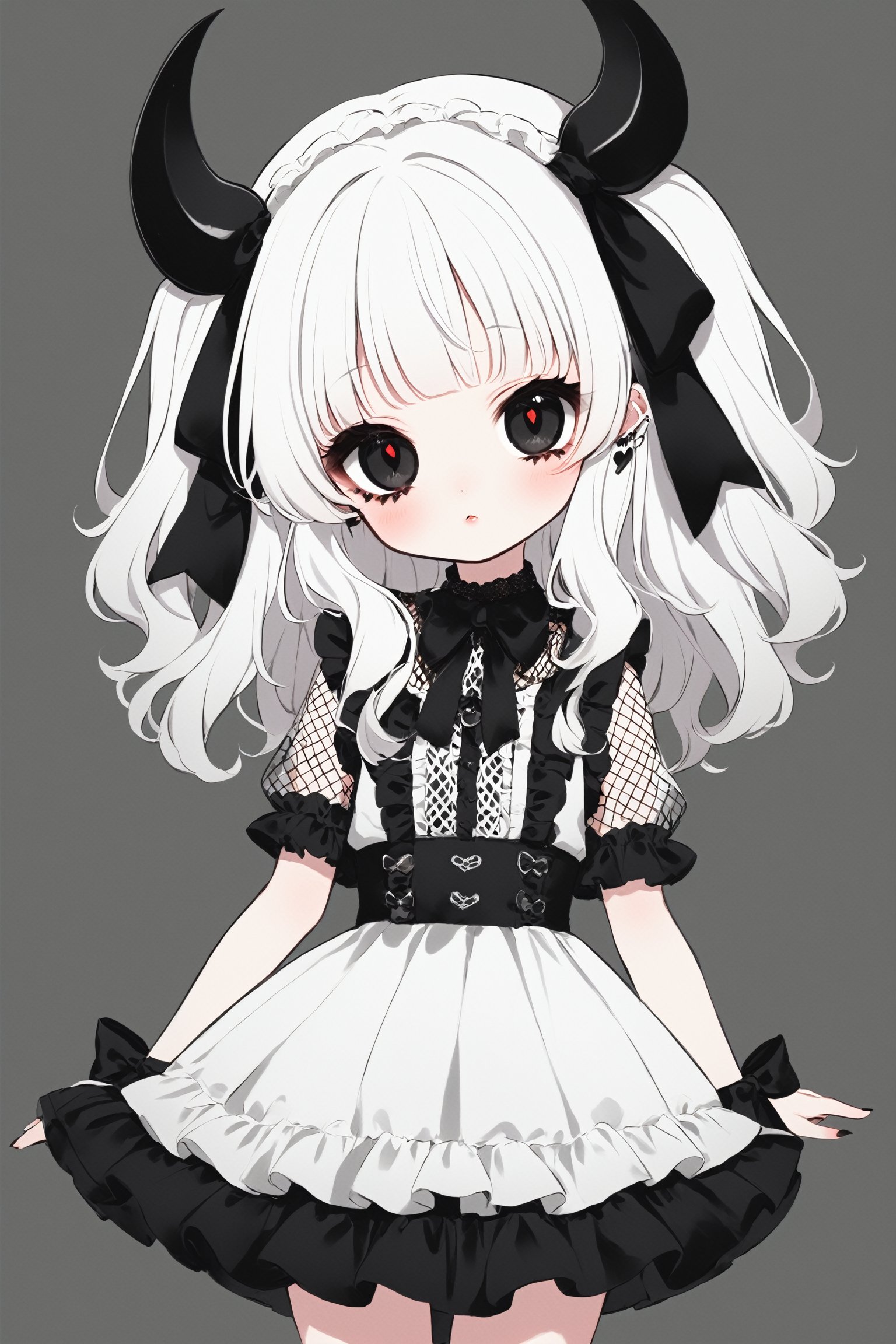 Shoujo manga style,1girl,ultra cute, Harajuku Style grunge fashion with kawaii and Lolita themes, albino demon girl,(pure white 
long hair),(black sclera;1.2),luxury mesh fishnet blouse,dal-1,ct-niji2,black hands