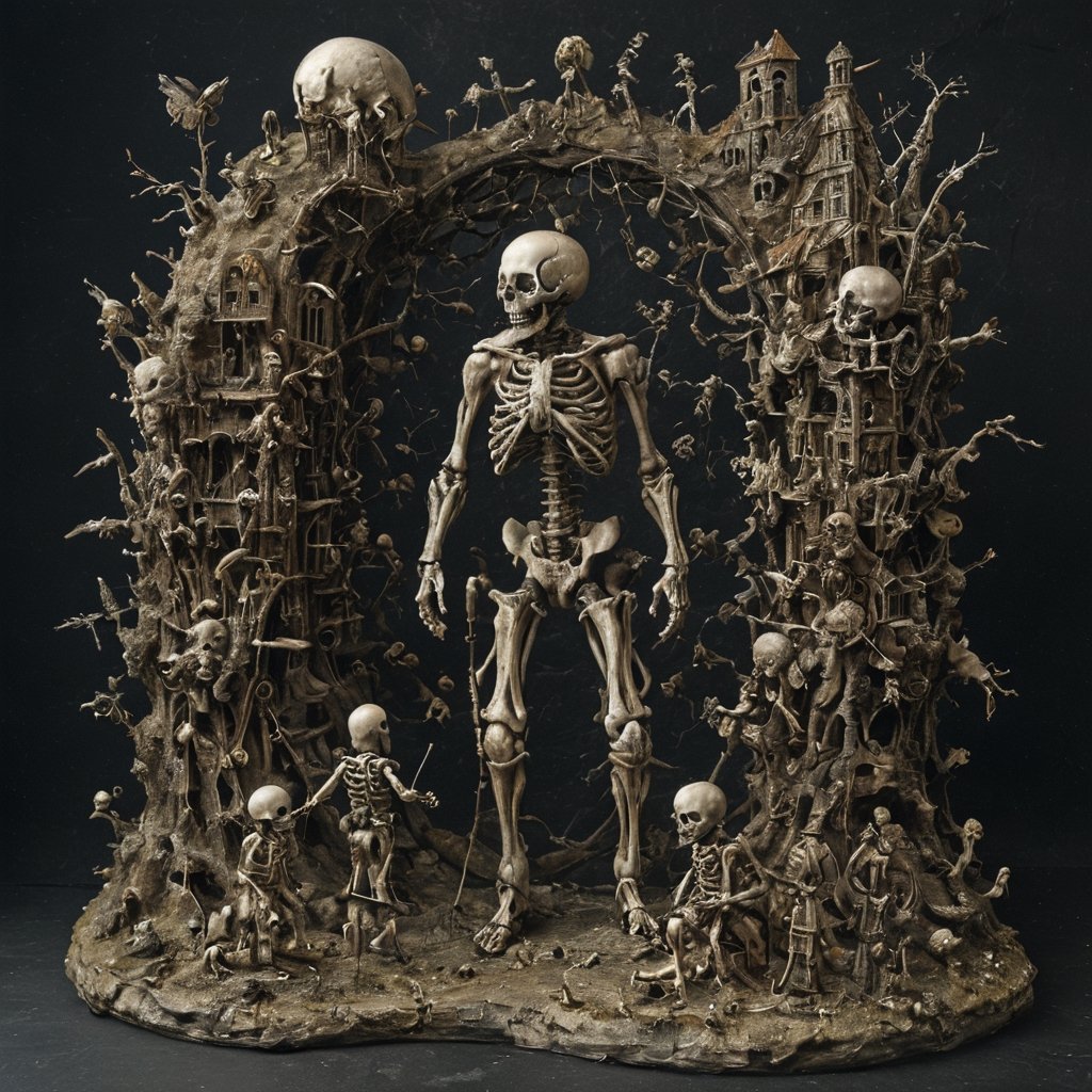 crazy detailed bizarre art, Art of Kris Kuksi sculpture,Intricate Design,skeleton structure,chaotic Extreme complex industrial design,
Ark,action figure,keresztes