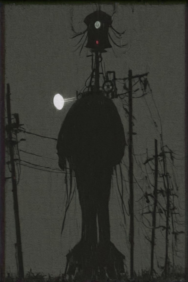 Siren Head man,Monster with human legs on a telegraph pole,Creepy horror art, low quality photos, noise effects, glitch noise, radiation damage,((ultra huge Siren)),
Huge telegraph poles with huge antennas and speakers attached,
Eerie Telegraph Pole, Focus on Telegraph Pole,VHSfootage