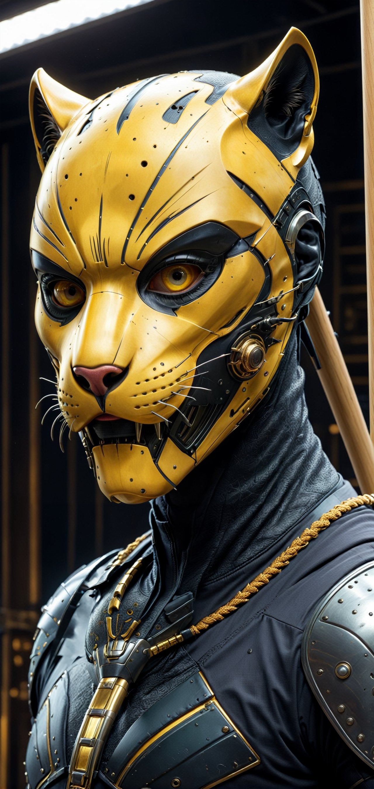 extremely detailed, hyper realistic, Cinmatic,
(Wearing ultra detailed yellow Panther MASK:1.5),standing under mooligh, More Detail, ultrarealism, cinematic, ultra high definition,holding baseball bat,
hyper realistic,Cyberpunk,demonictech,mor detail XL,Obsidian Enigma Art Style,Cybermask,Extremely Realistic