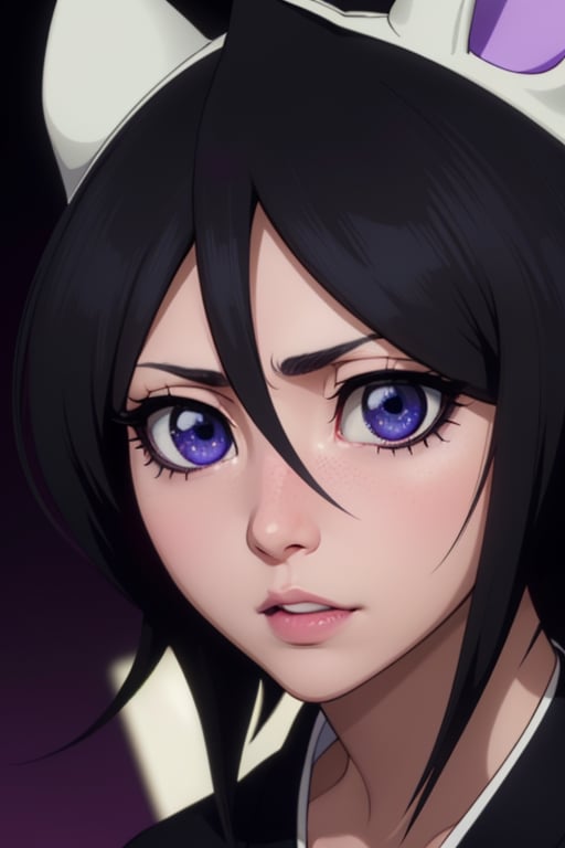 1girl, plush rabbit, rabbit costume, kuchiki rukia, rukiakuchiki, short black hair, purple eyes, hair between eyes, (purple eyes:1.1), (masterpiece:1.2), best quality, high resolution, unity 8k wallpaper, (illustration:0.8), (beautiful detailed eyes:1.6), extremely detailed face, perfect lighting, extremely detailed CG, (perfect hands, perfect anatomy)