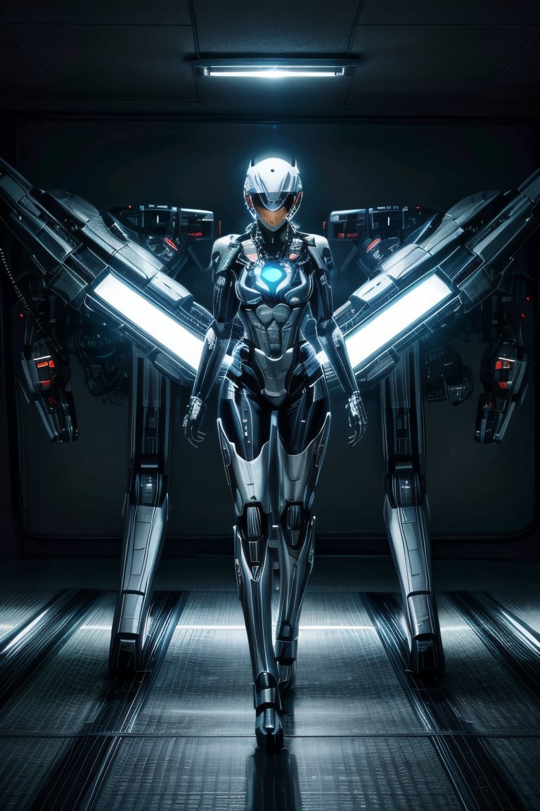 a sexy woman in glowing mecha suit, good lightning, (Masterpiece:1.2, high quality,(high-speed capture),photorealistic:1.2), (cinematic lighting), complex Machine background ,spaceship interior background, perfecteyes,perfecteyes