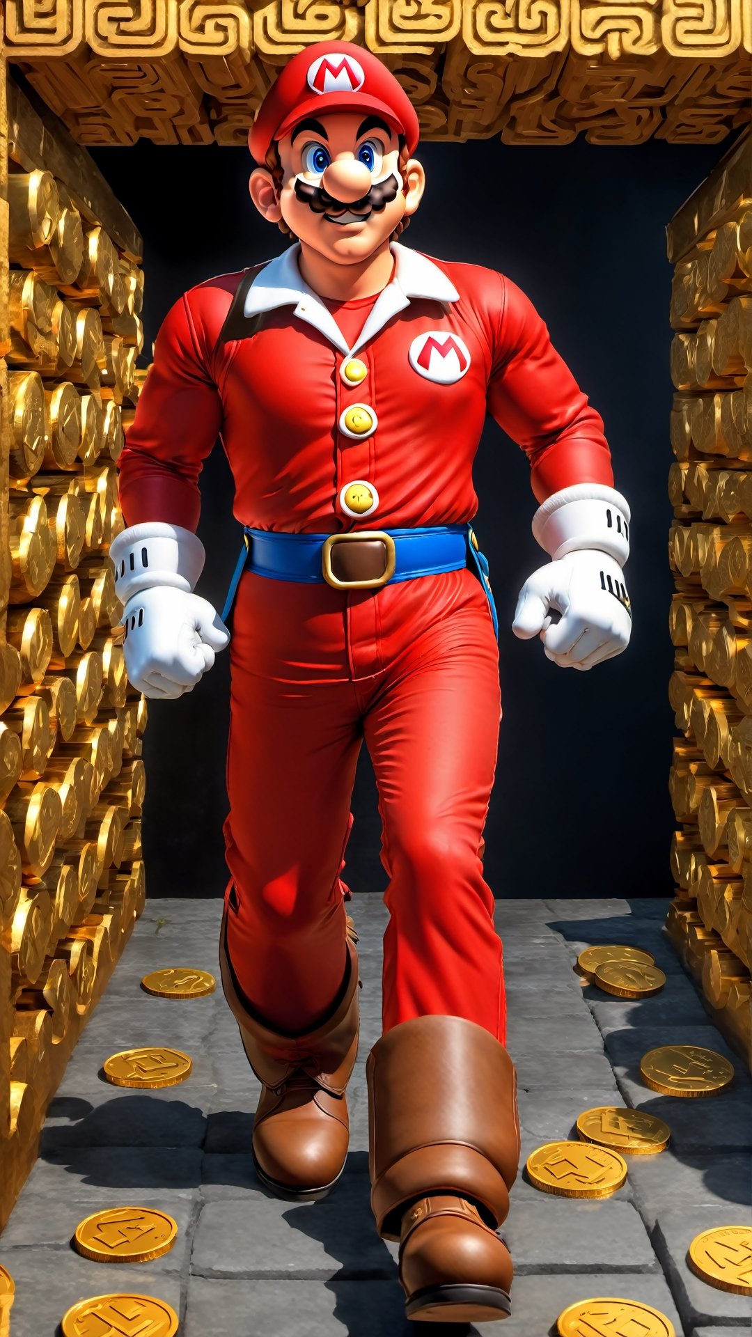 Hasilkan photo real version dari karakter ((Mario)) yg berasal dari Video Games, Mario berperan sebagai as penjelajah coin maze, berbaju merah, kumis lebat bukan main, bulan tampak di langit, tampak utuh full body, berbadan kekar muscular dan vein berotot, photo ini harus terlihat seperti di photo studio dan diambil oleh the best cameraman terbaik seantero jagat untuk menghasilkan komposisi gambar yang memuaskan setiap mata yang melihatnya. 
"hahahaha... I love Indonesia" :p