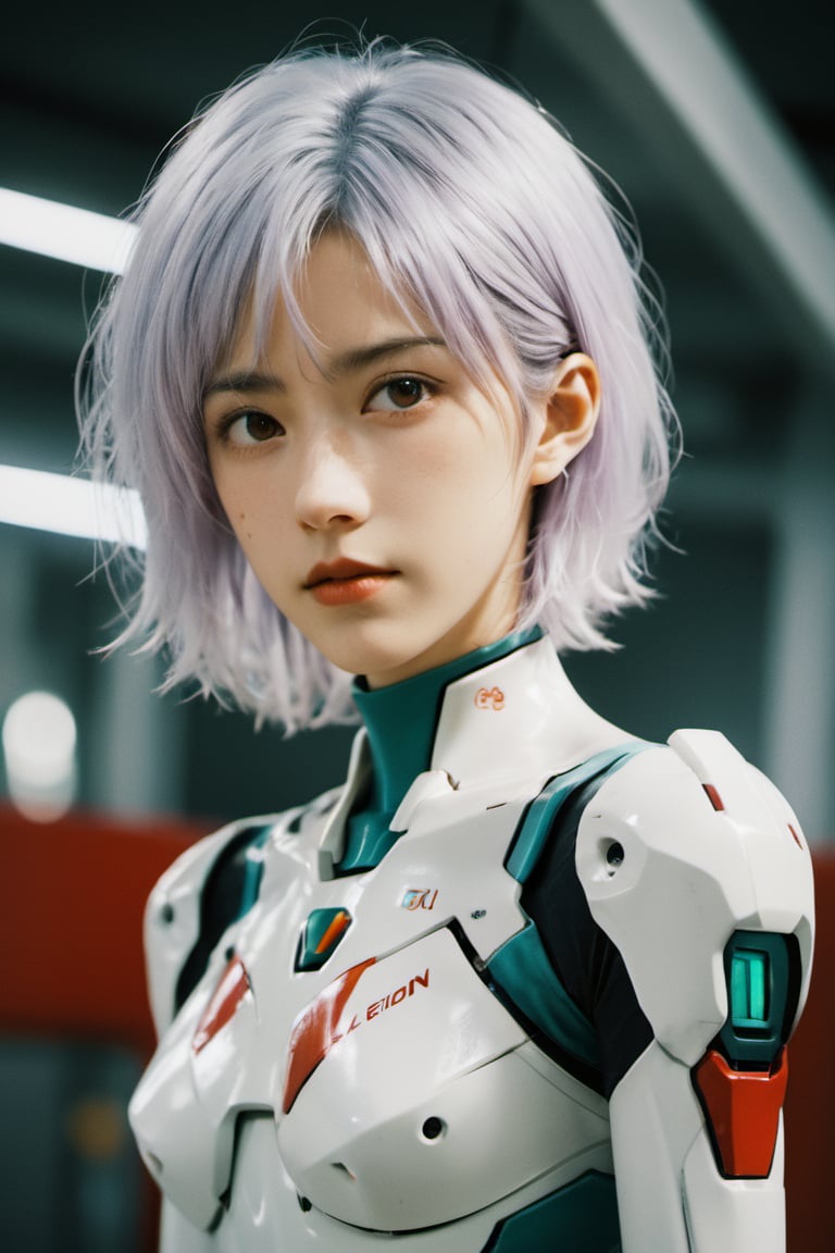 best quality, masterpiece, ultra detailed, (visible full body:2), (long shot:1.5), 1girl, (Rei Ayanami:1.5), (Rei from Evangelion:1.5), girl,16 years old woman, teenager, young adult woman, beautiful detailed eyes, ultra detailed hair, ultra detailed face, (short light blue purple hair:1.5), (red eyes:1.5), (red pupils:1.5), visible body, visible legs, full body visible, (ultra detailed skin:1.8), skin texture, Movie Still,xxmix_girl, (Evangelion white round plugsuit:1.5), white tech mecha (round) suit, white gloves, photo r3al,xxmixgirl, (white hair clips:1.8), mecha,Movie Still, cinematic light, 8k, hdr,LinkGirl,teengirlmix, frontal photo, frontal subject, tech round suit, fit girl, slim girl,cyborg style, slim face,photo r3al,FilmGirl, calm face, (blank look:1.5), (goose bumps), (freckles)