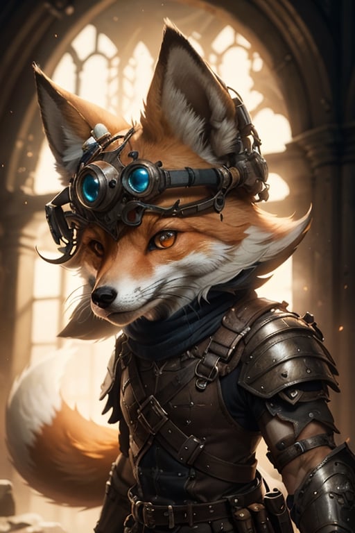 An anthropomorphic biopunk fox hero:: 5, beautiful,intricate,dramatic lighting,backlight,portrait,CGsociety,highly detailed,ultra realistic,detailed,hyper-realistic,medieval,future,Adventure Pulp,rpg maker,Animal