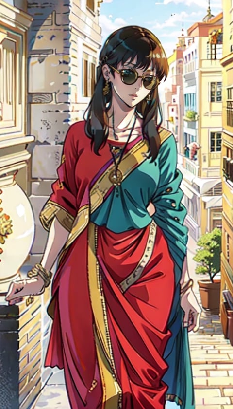 beautiful young redhead woman, wearing sunglasses, hyper-detailed, Realistic,1girl
,sari,anime