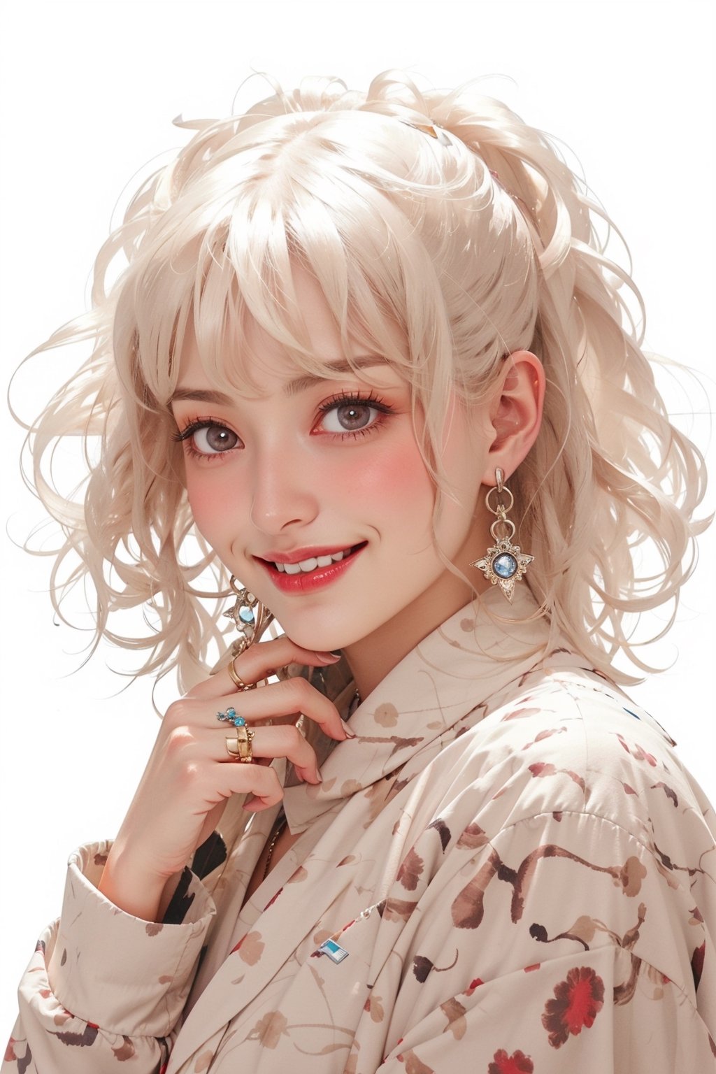 8k, (absurdres, highres, ultra detailed), (1lady:1.3), ultra resolution image, (1girl), (solo), kawaii, (((Gyaru))), japan style Gyaru, smlie, full_body, (((Gyaru makeup))), Gyaru_fashion, white background, Gyaru style nail, 80s, 80s style, leopard print. Wheat skin, Exaggerated hair style, Exaggerated, ring, ear_rings, jewelery,