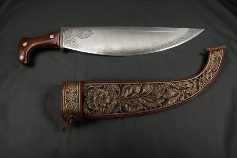 The blade of the barong sword is typically curved and single-edged. It is usually about 2 feet long and 2 inches wide at the widest point. The blade is often sharpened on both sides, but it can also be sharpened on just one side. The blade is made of steel or iron, and it is often decorated with filigree or other designs. The handle of the barong sword is made of wood or ivory. It is often wrapped in leather or cloth. The handle is about 10 inches long and 2 inches wide. It has a grip that is comfortable to hold, and it is often decorated with intricate carvings.