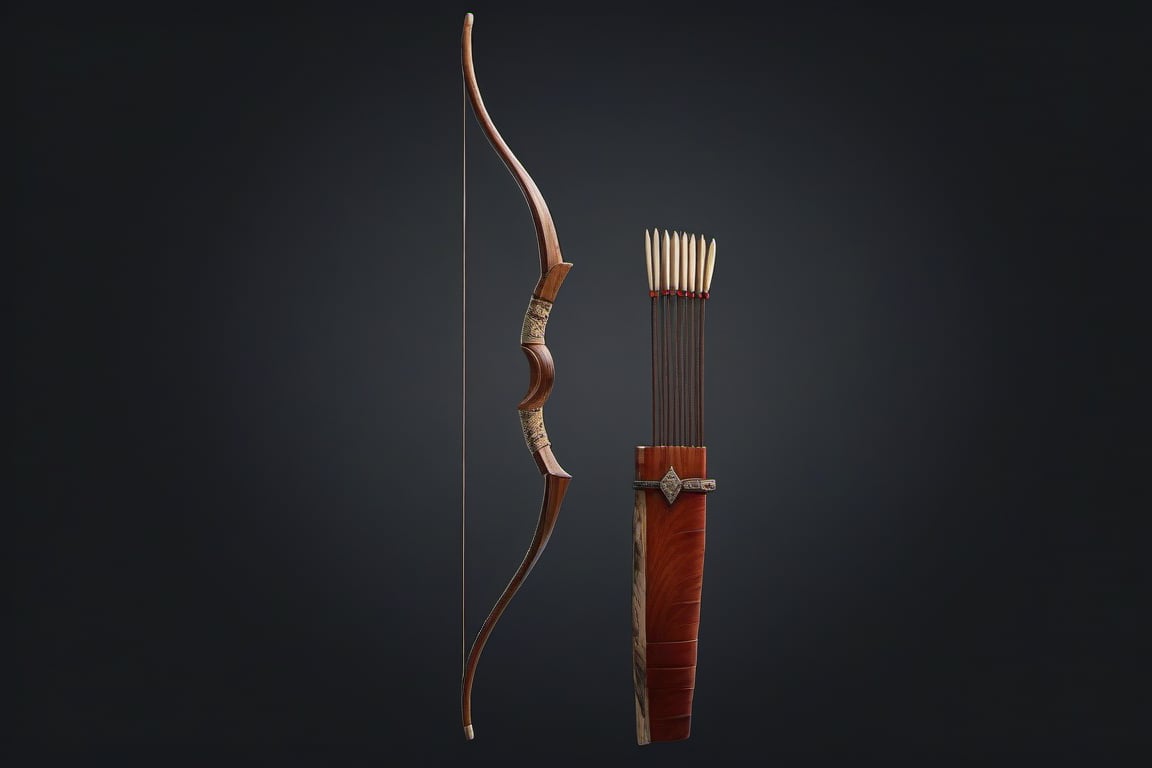 Amidst the lush rainforest of the Philippines, a traditional bow native to the region is displayed against a backdrop of vibrant foliage, the bow's natural materials and unique design paying homage to the country's rich cultural heritage, Realistic digital illustration, capturing the intricate details of the bow and surrounding environment