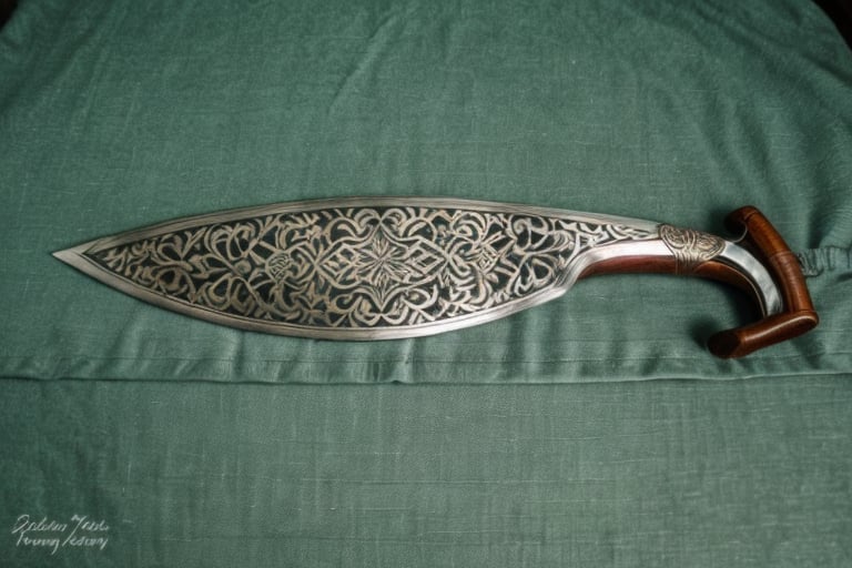 The blade of the barong sword is typically curved and single-edged. It is usually about 2 feet long and 2 inches wide at the widest point. The blade is often sharpened on both sides, but it can also be sharpened on just one side. The blade is made of steel or iron, and it is often decorated with filigree or other designs. The handle of the barong sword is made of wood or ivory. It is often wrapped in leather or cloth. The handle is about 10 inches long and 2 inches wide. It has a grip that is comfortable to hold, and it is often decorated with intricate carvings.