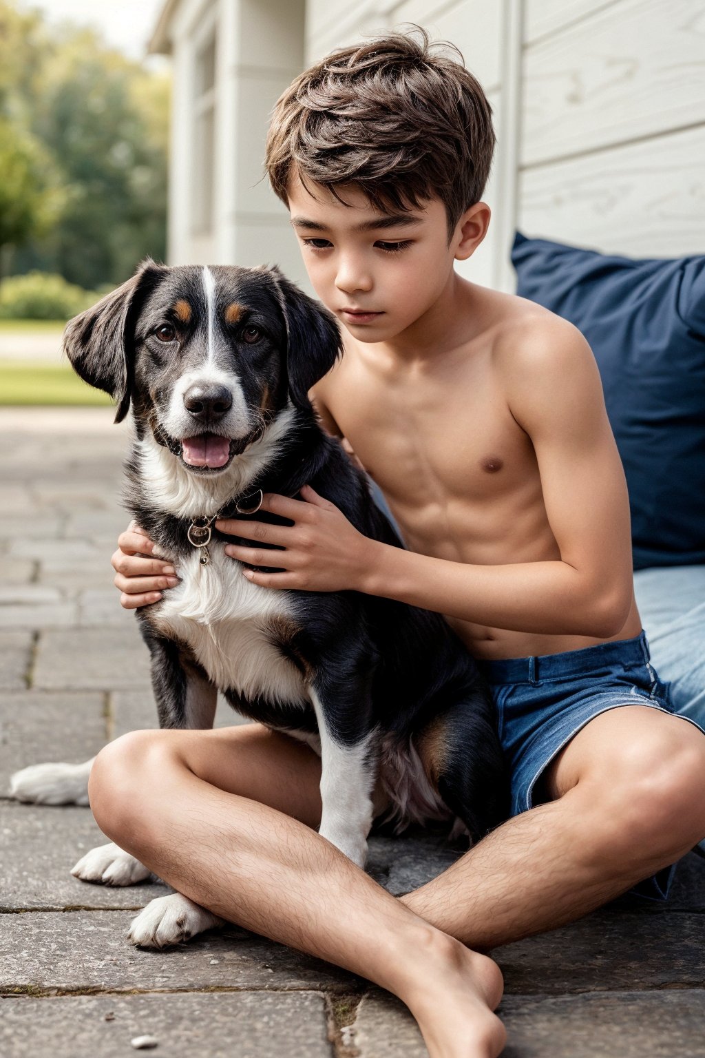 BOY AND A DOG, 
BOY SITTING N A BOY BODY,,
