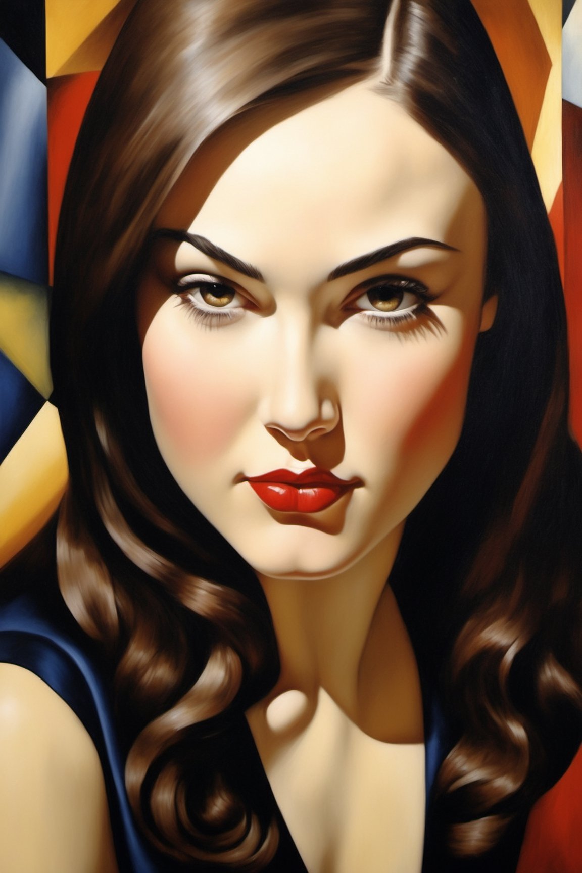 oil painting of Sasha Grey, portrait, beautiful face, best quality, realistic, (((Sasha Grey))), Sasha Grey's face, ultra detailed, calming, Tamara de Lempicka style, painted by Tamara de Lempicka