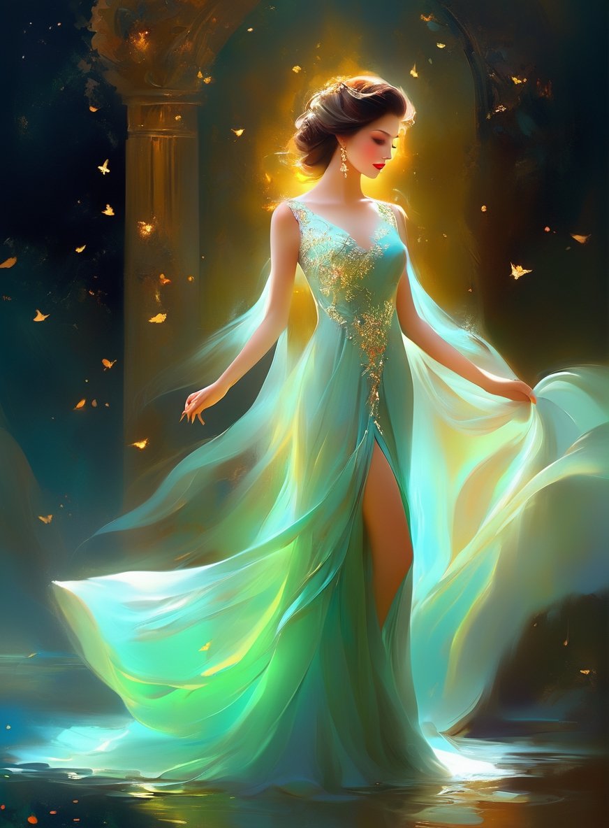 a woman in a long dress standing in the dark, beautiful digital painting, exquisite digital art, stunning digital painting, gorgeous digital painting, very beautiful digital art, stunning digital art, beautiful gorgeous digital art, beautiful digital art, gorgeous digital art, beautiful digital artwork, beautiful fantasy painting, elegant digital painting, beautiful!!! digital art, breathtaking digital art, digital painting art