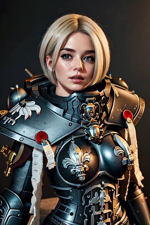 ((Masterpiece, best quality,edgQuality)),solo,1girl,edgAdepta, looking at viewer, short hair, blonde hair, upper body, lips, realistic ,wearing edgAdepta,power armor,shoulder armor,skull emblem ,EDGADEPTA,ChiriMaina